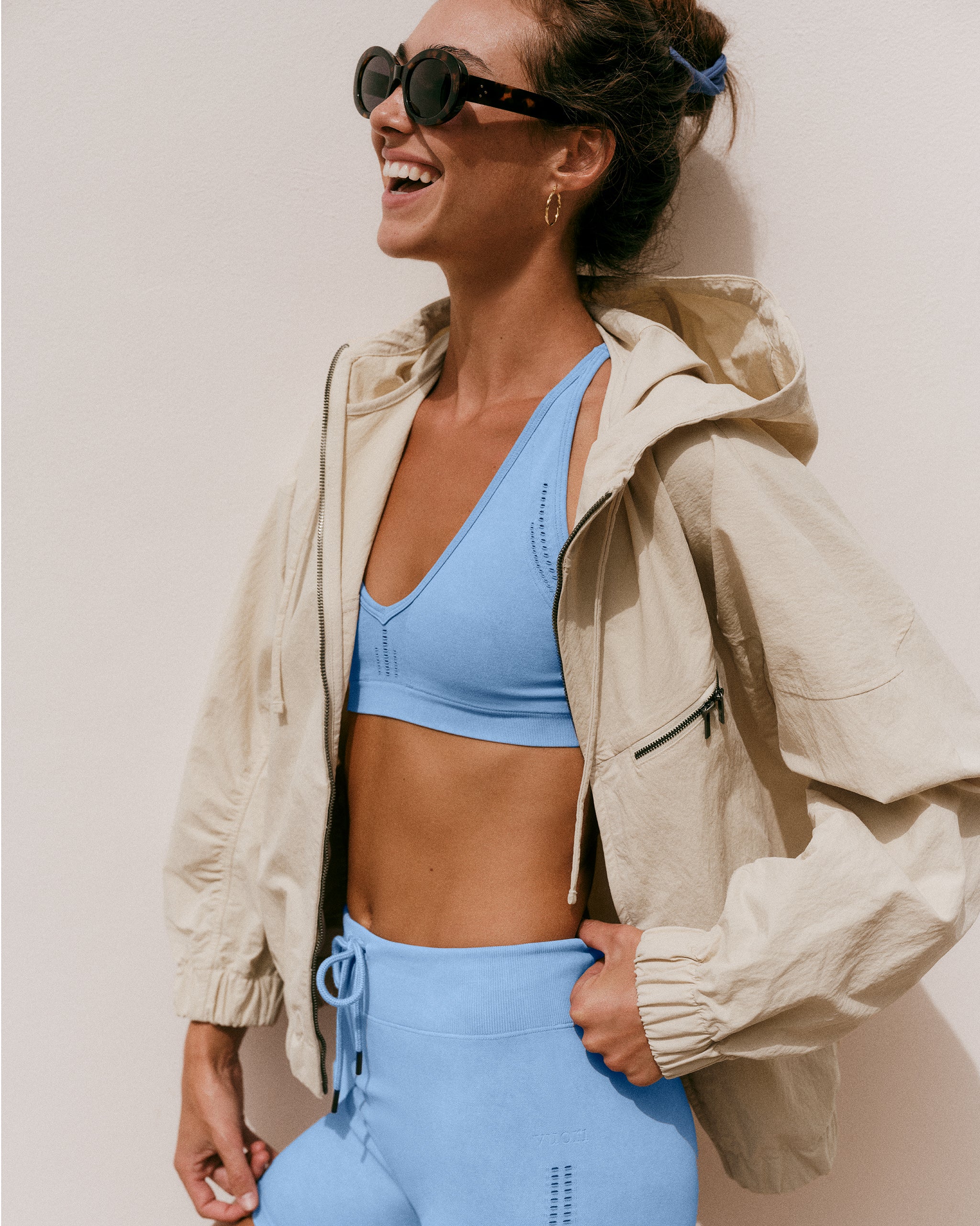 Pointelle Seamless V Neck Bra | Oasis Blue