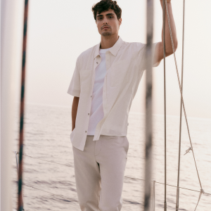 Short Sleeve Bridge Button Down - Relaxed Fit | Natural Pinstripe