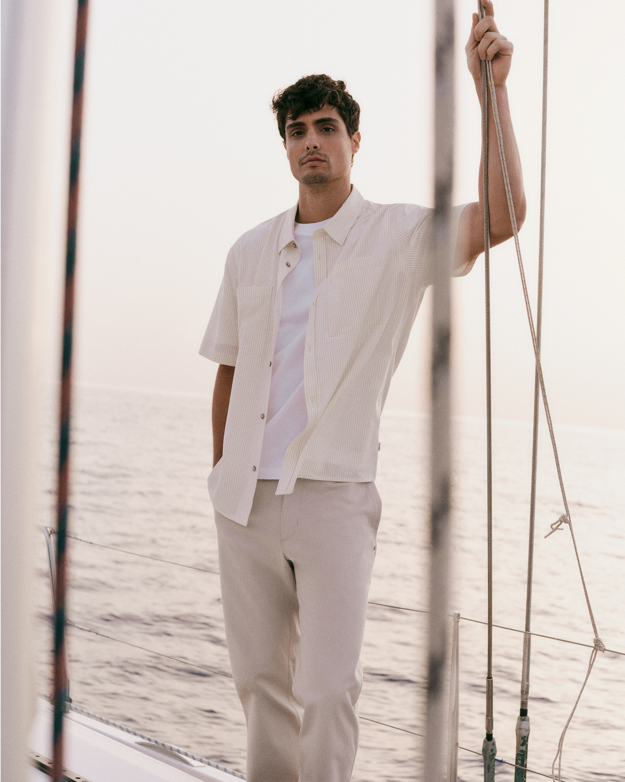 Short Sleeve Bridge Button Down - Relaxed Fit | Natural Pinstripe