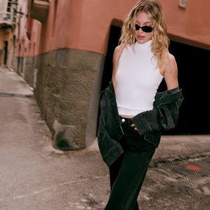 Cottony Rib Mock Neck Tank | White