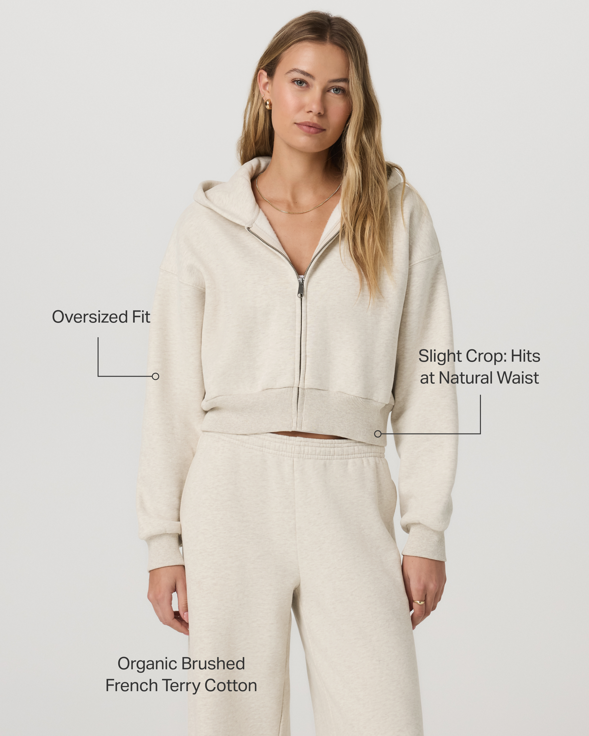 Restore Mini Full Zip Hoodie | Bone Heather - Image 2