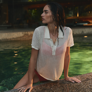 Short Sleeve Knitted Mesh Polo | Natural