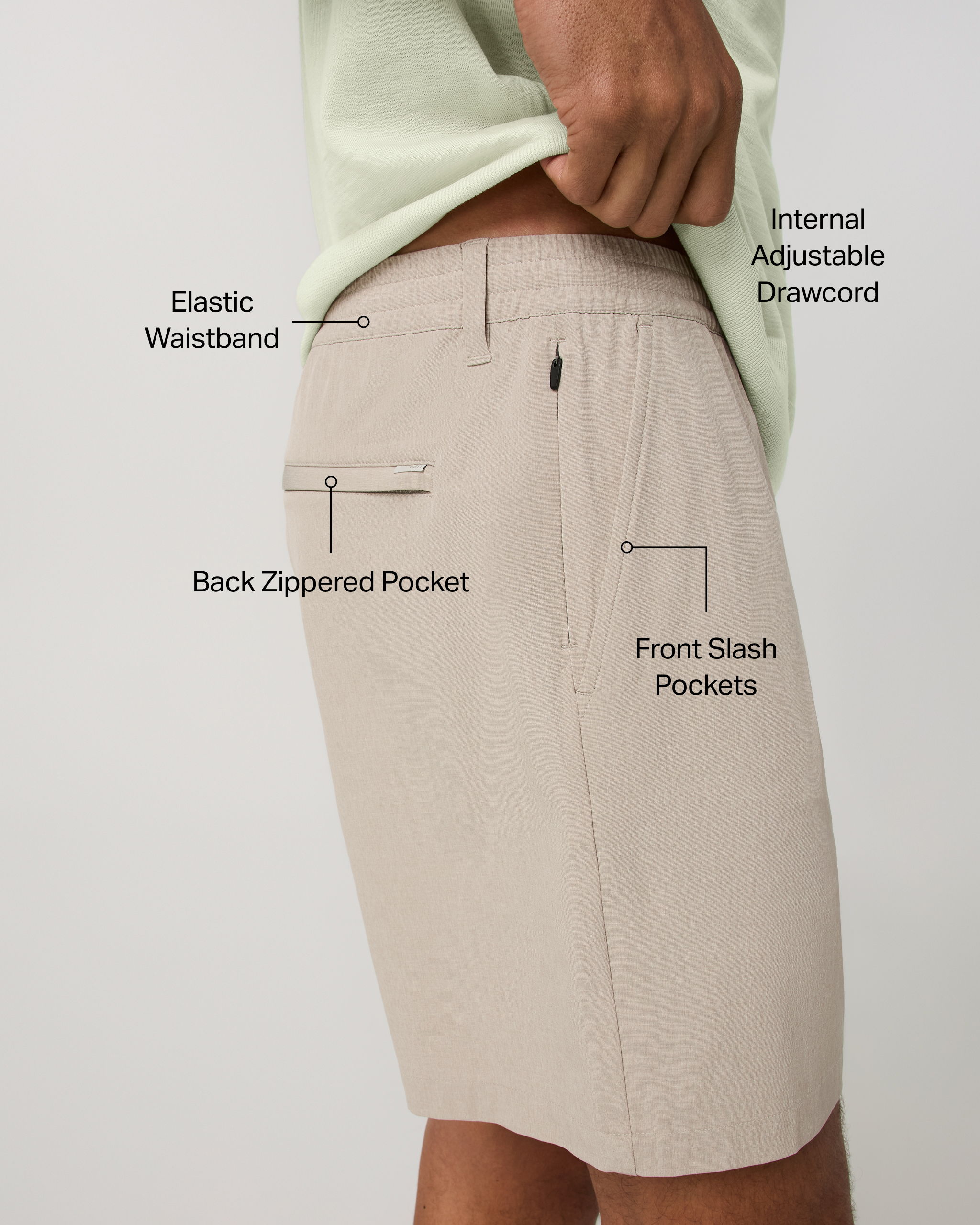Aim Elastic Waist Short 7 | Khaki Linen Texture - Image 2
