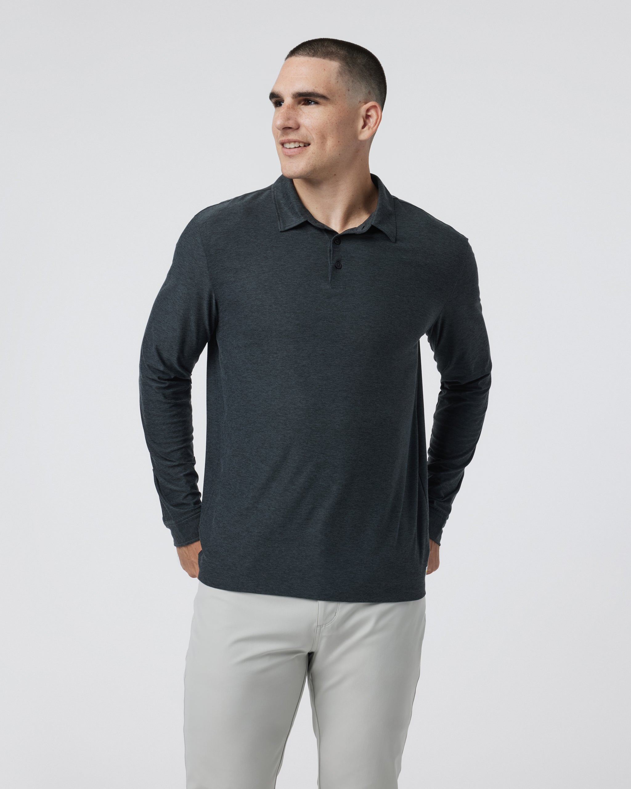 Long Sleeve Strato Tech Polo | Charcoal Heather - Image 4