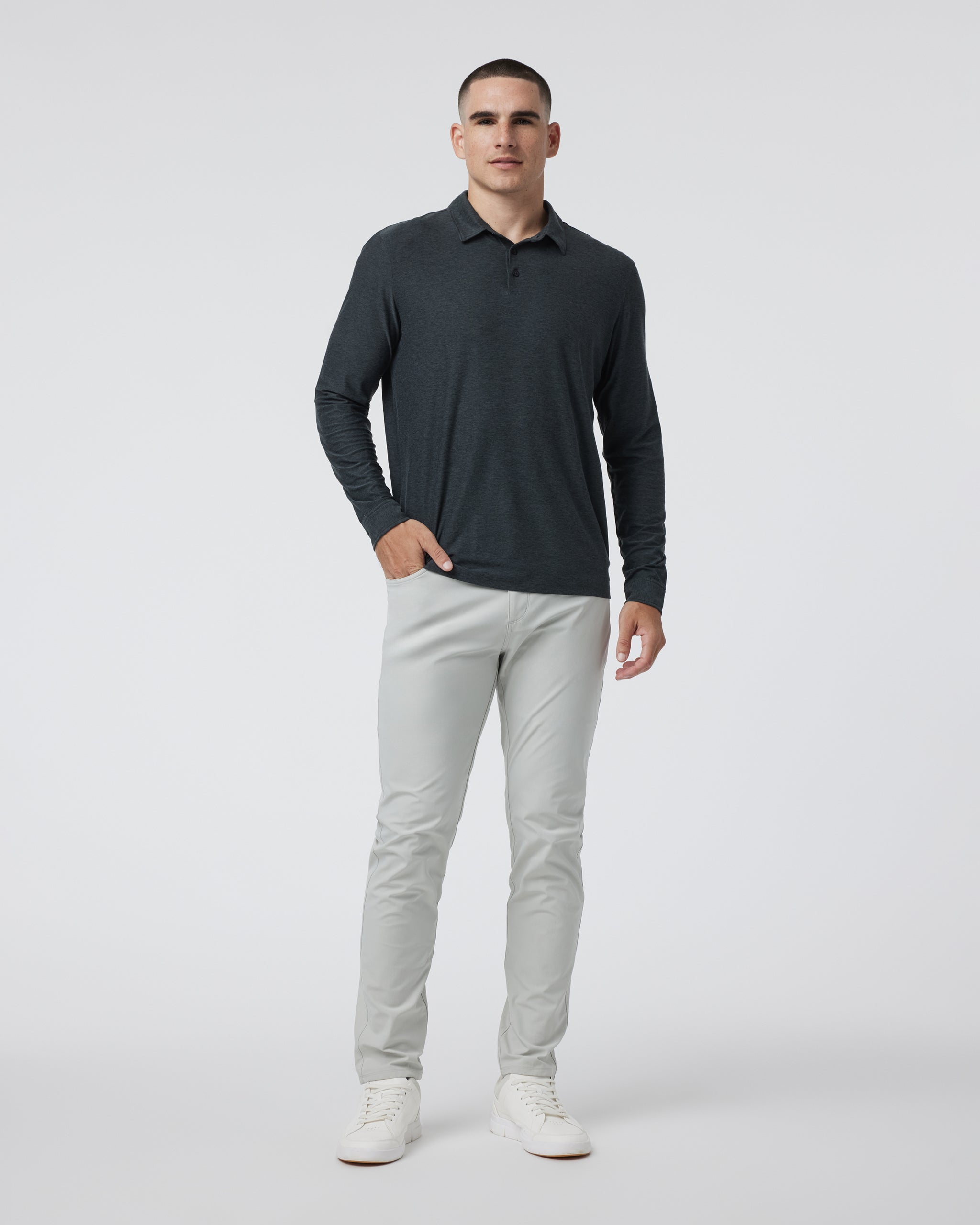 Long Sleeve Strato Tech Polo | Charcoal Heather - Image 3