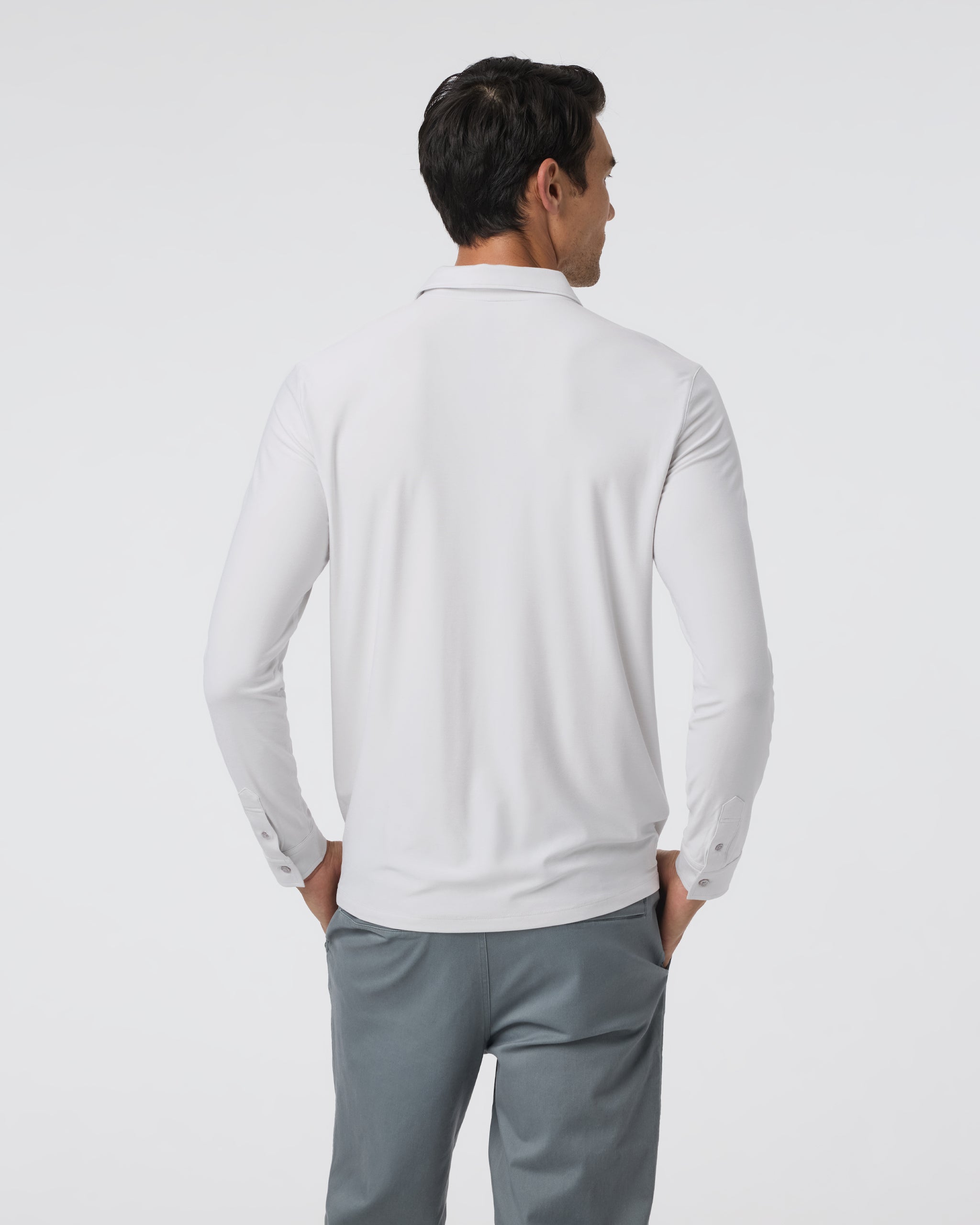 Long Sleeve Strato Tech Polo | Frost Grey Heather - Image 4