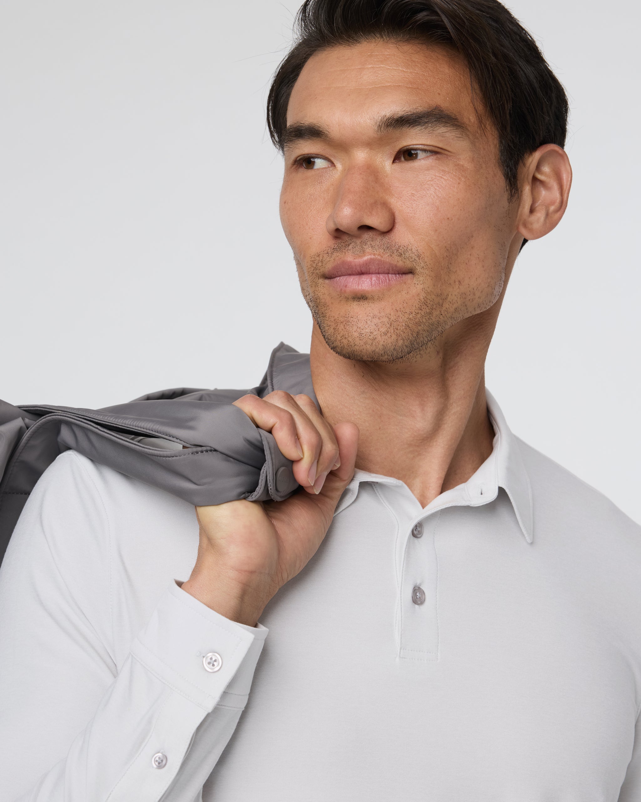 Long Sleeve Strato Tech Polo | Frost Grey Heather - Image 2