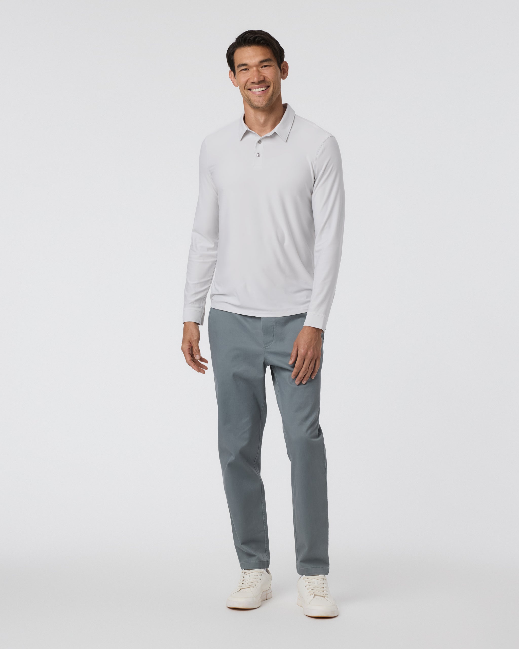Long Sleeve Strato Tech Polo | Frost Grey Heather - Image 3