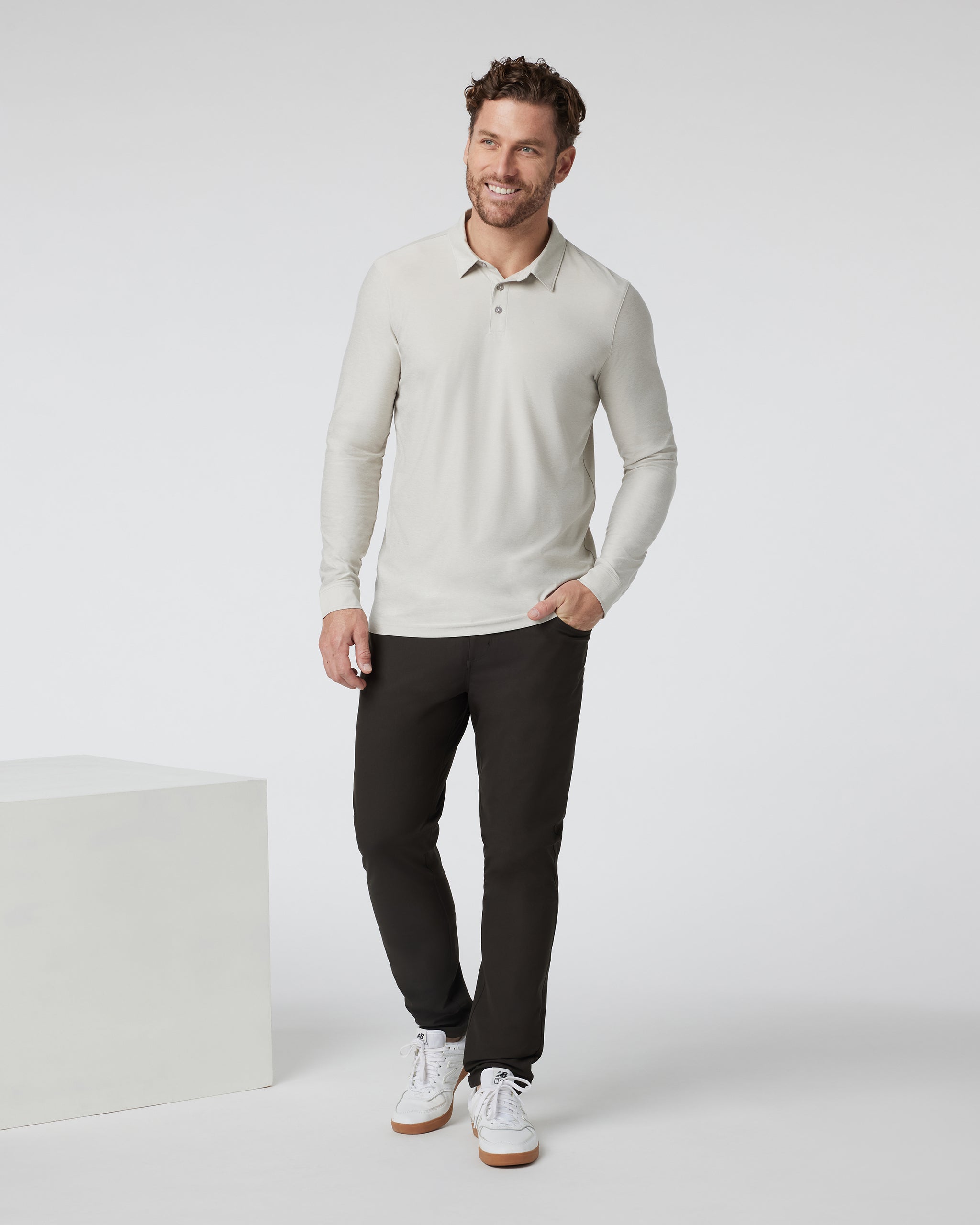 Long Sleeve Strato Tech Polo | Salt Heather - Image 3