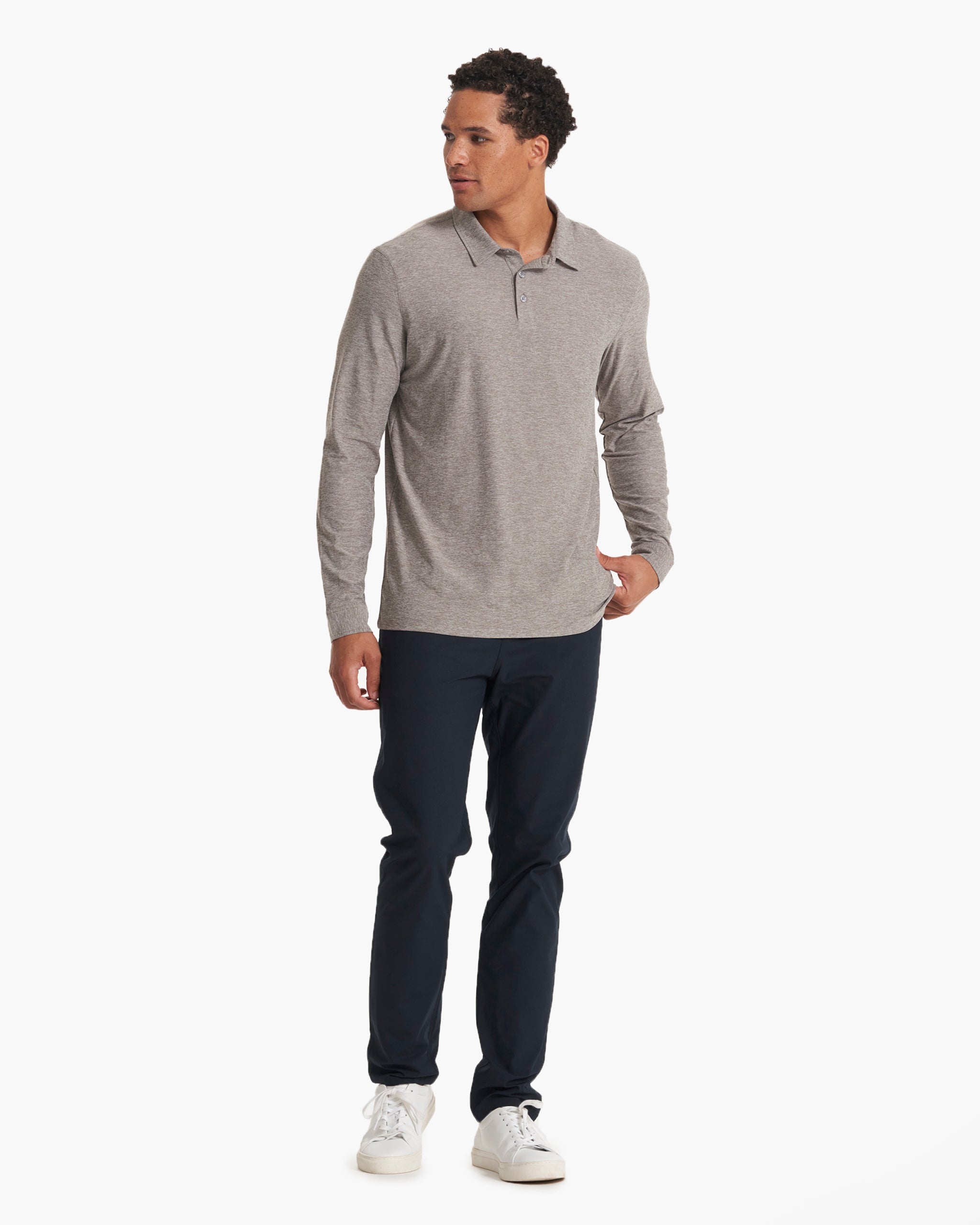 Long Sleeve Strato Tech Polo | Heather Grey - Image 3
