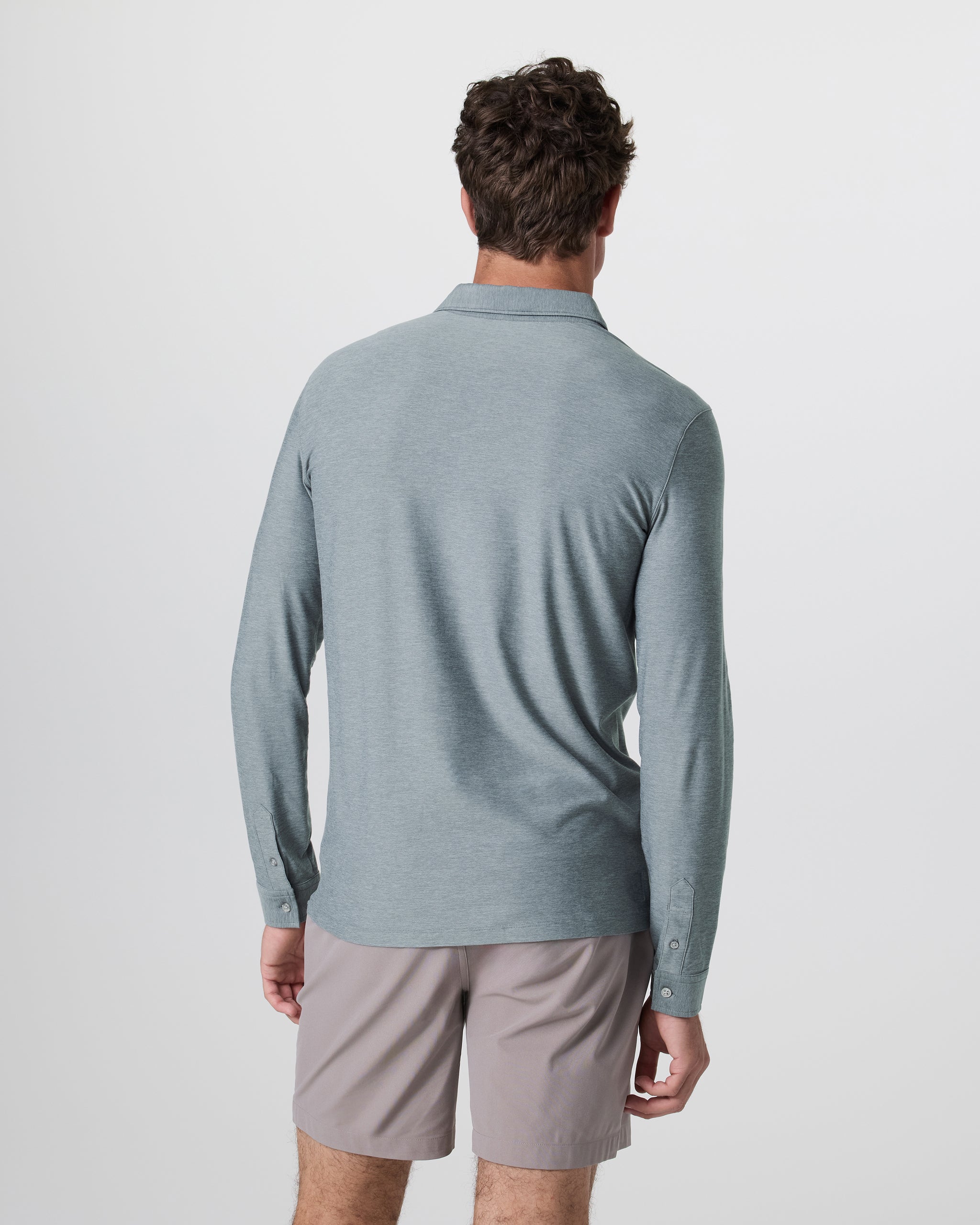 Long Sleeve Strato Tech Polo | Dusty Blue Heather - Image 3
