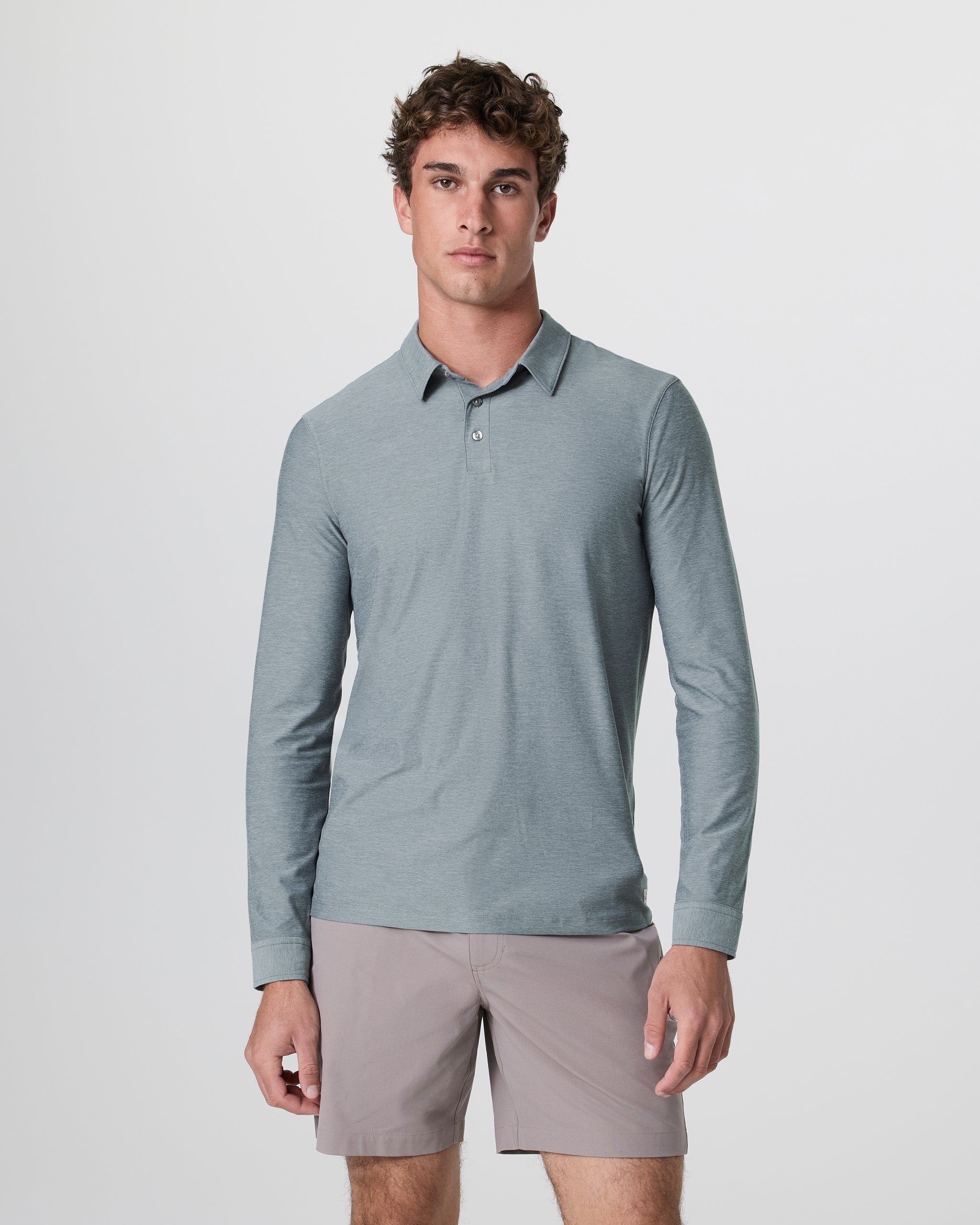 Long Sleeve Strato Tech Polo | Dusty Blue Heather - Image 5