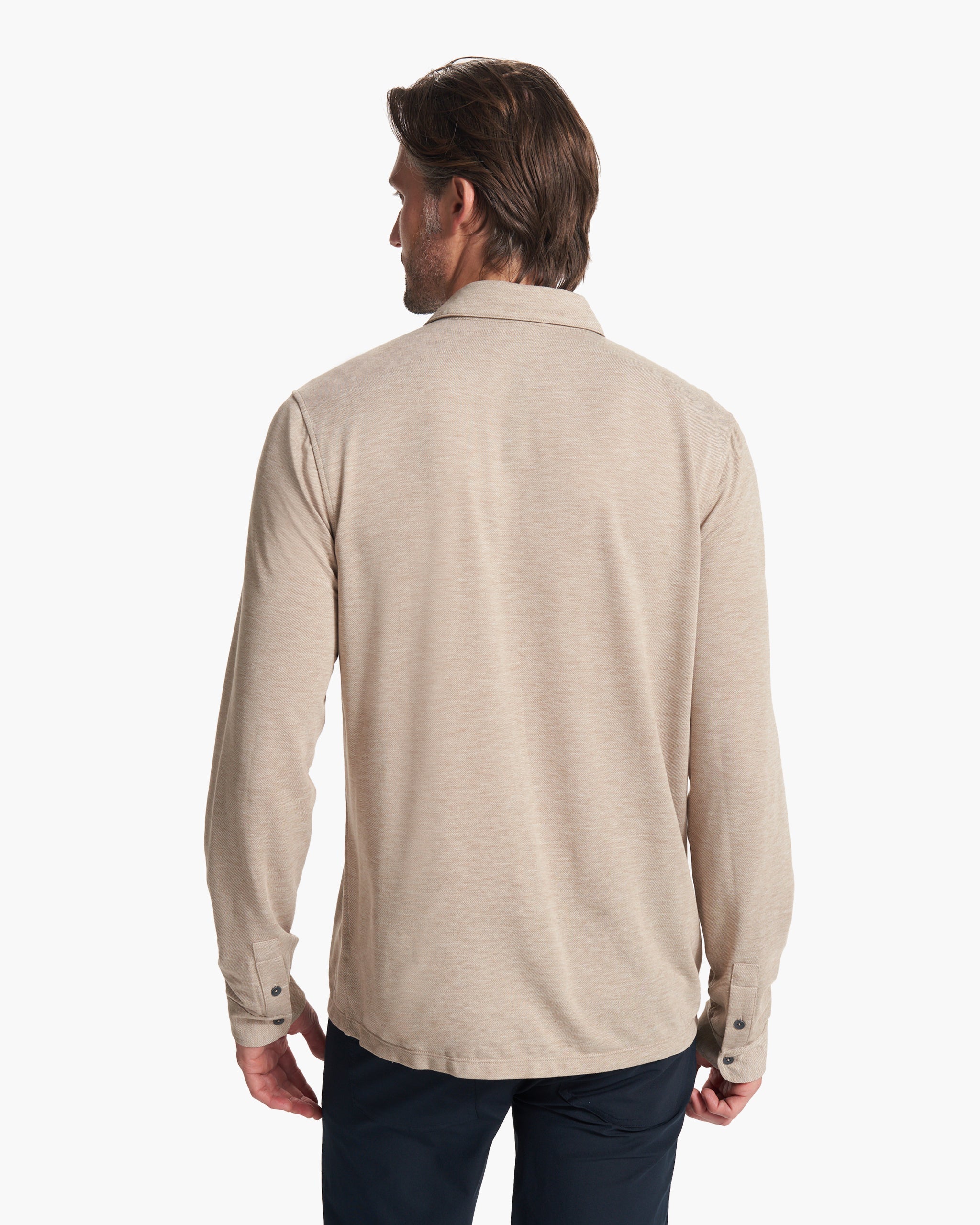 Long Sleeve Knit Twill Button Down | Camel Heather - Image 3
