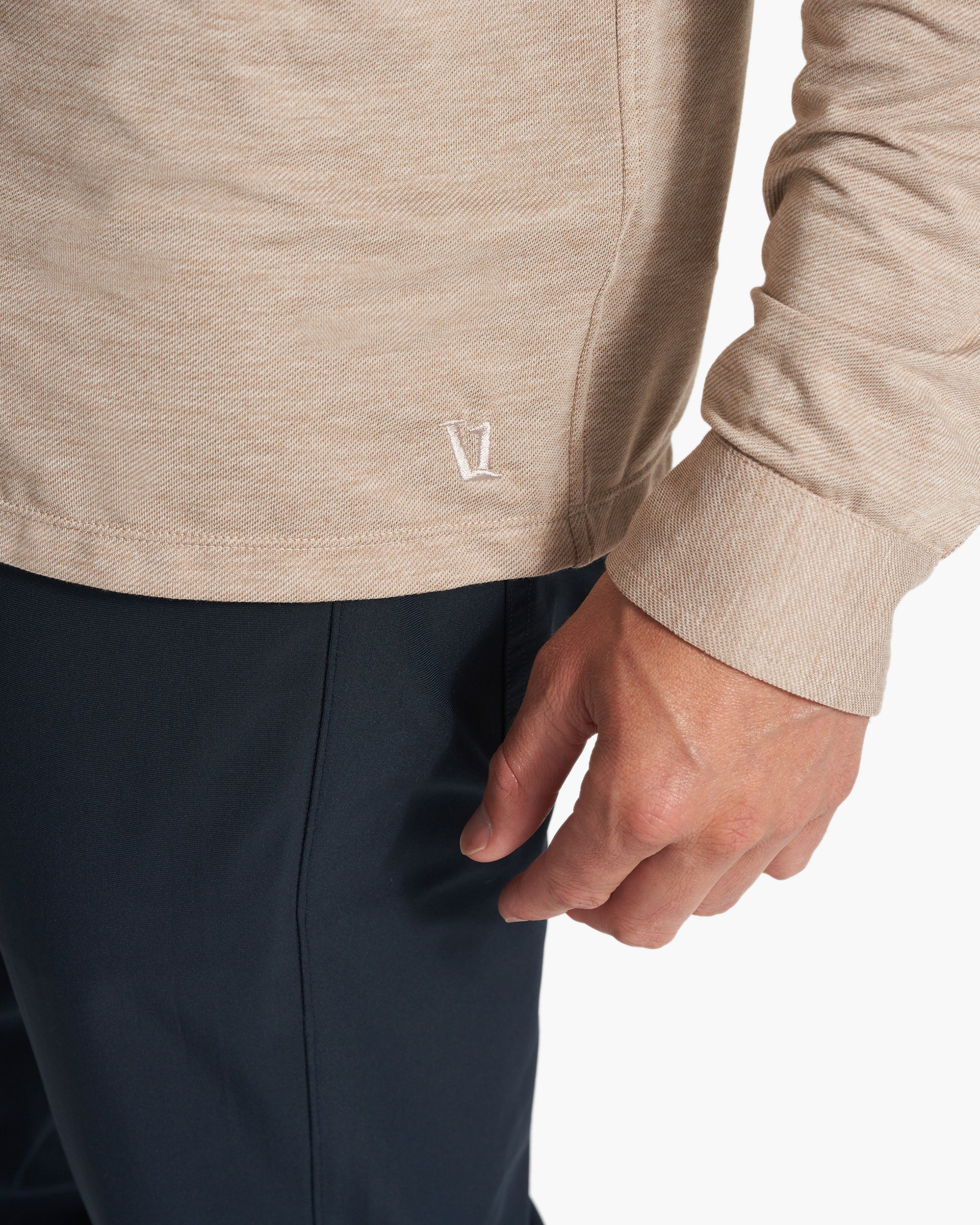 Long Sleeve Knit Twill Button Down | Camel Heather - Image 5