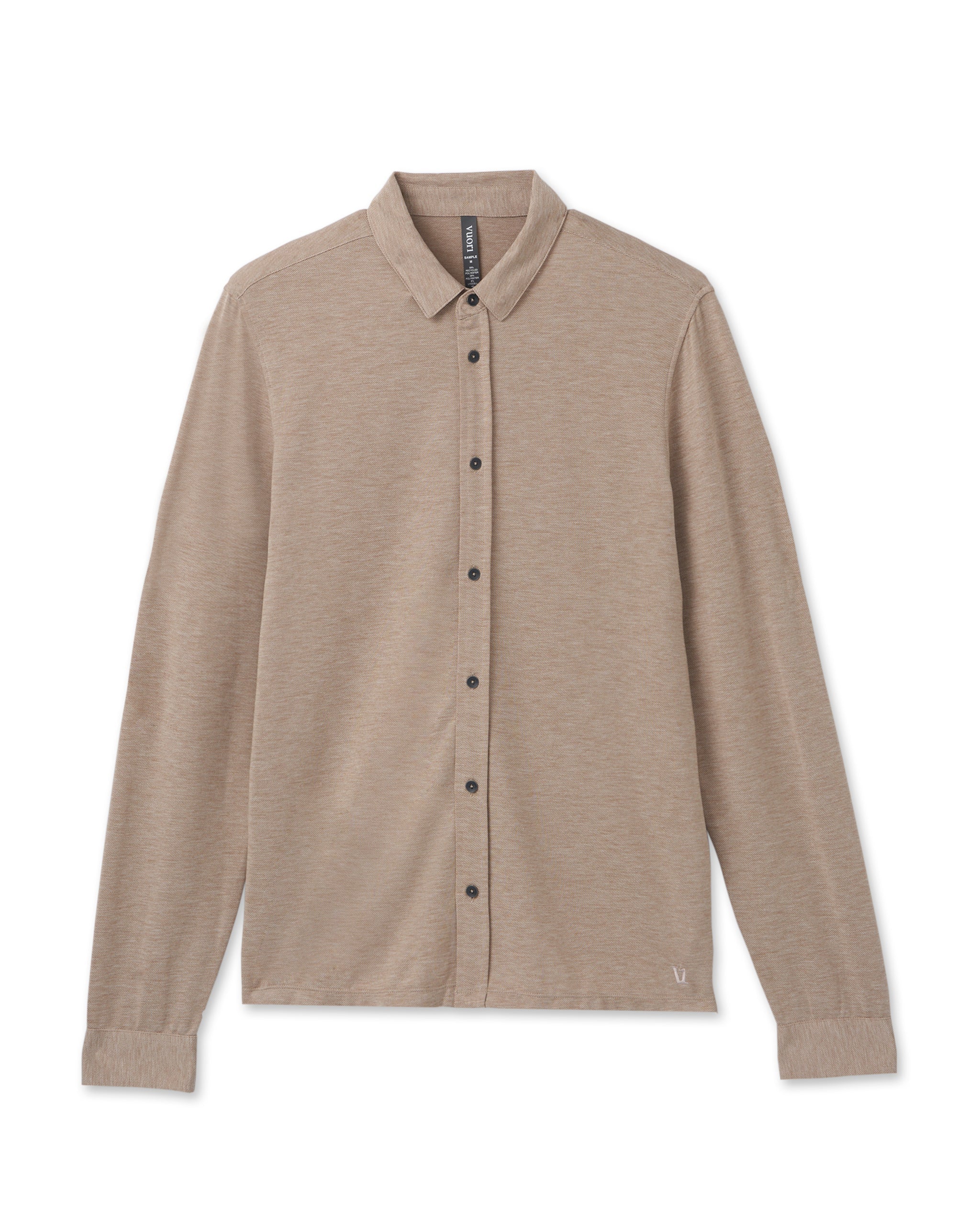 Long Sleeve Knit Twill Button Down | Camel Heather - Image 6