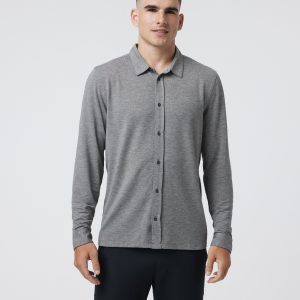Long Sleeve Knit Twill Button Down | Heather Grey