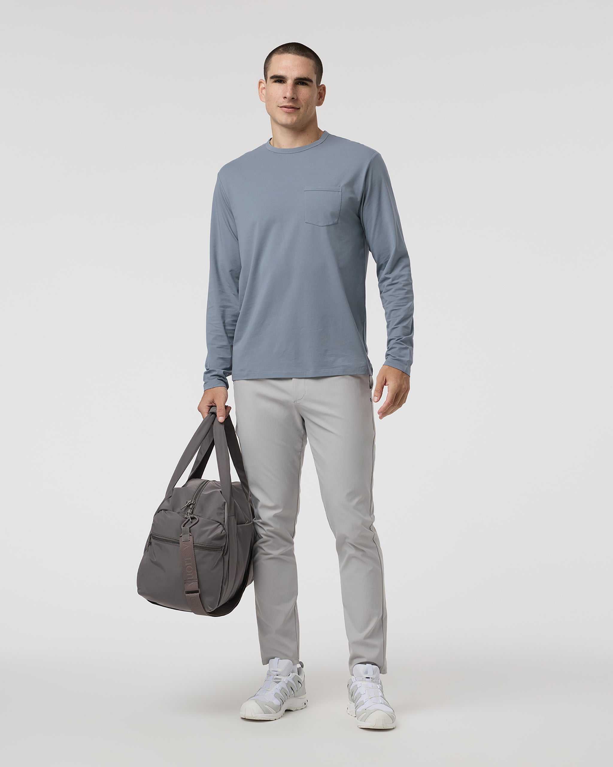 Long Sleeve Men's Feather Tee | Dusty Blue - Image 3