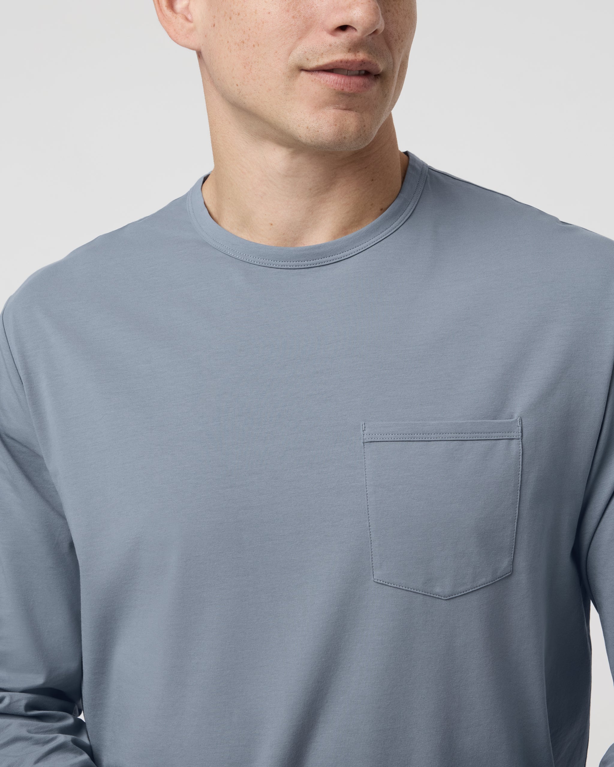 Long Sleeve Men's Feather Tee | Dusty Blue - Image 2