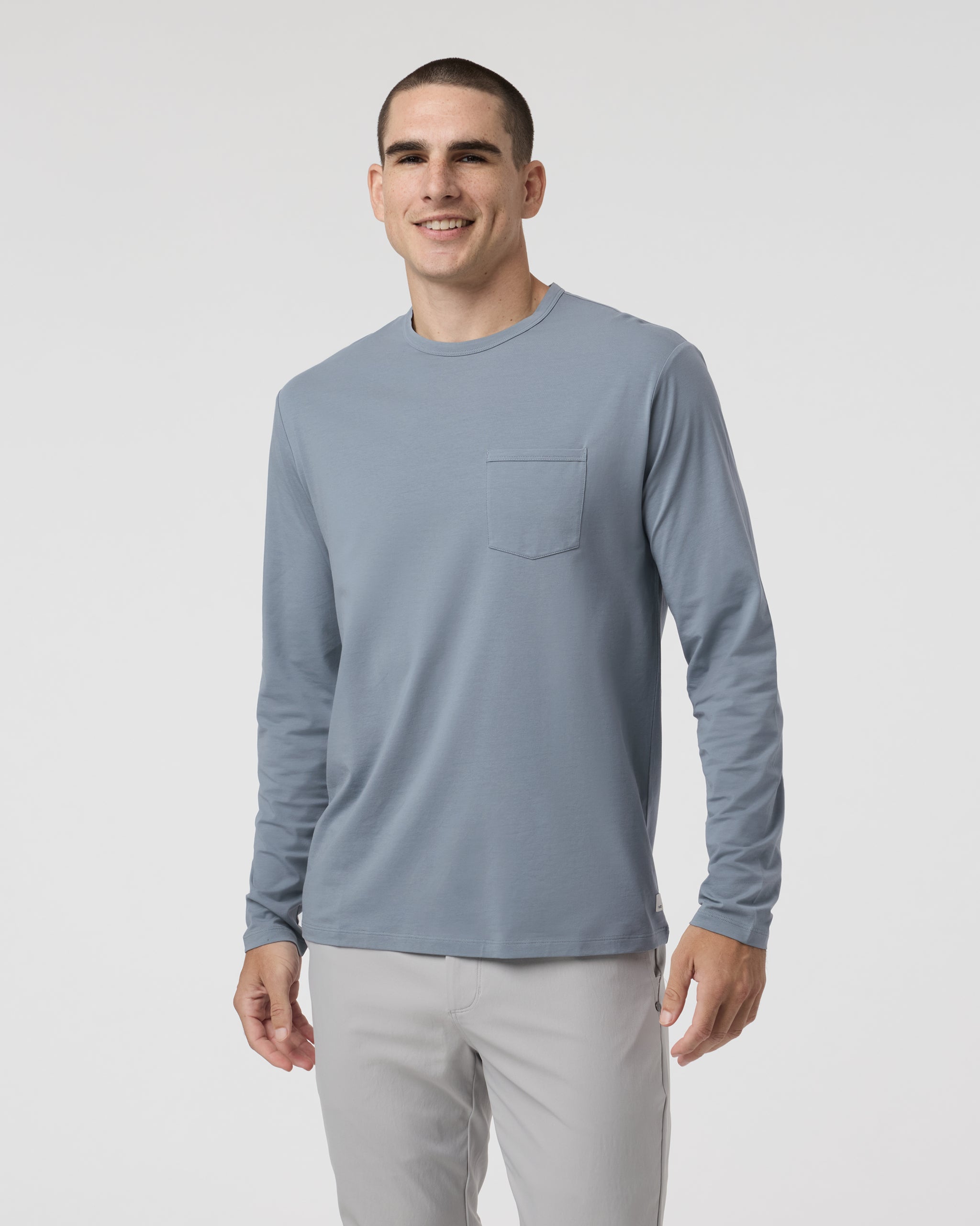Long Sleeve Men's Feather Tee | Dusty Blue - Image 5