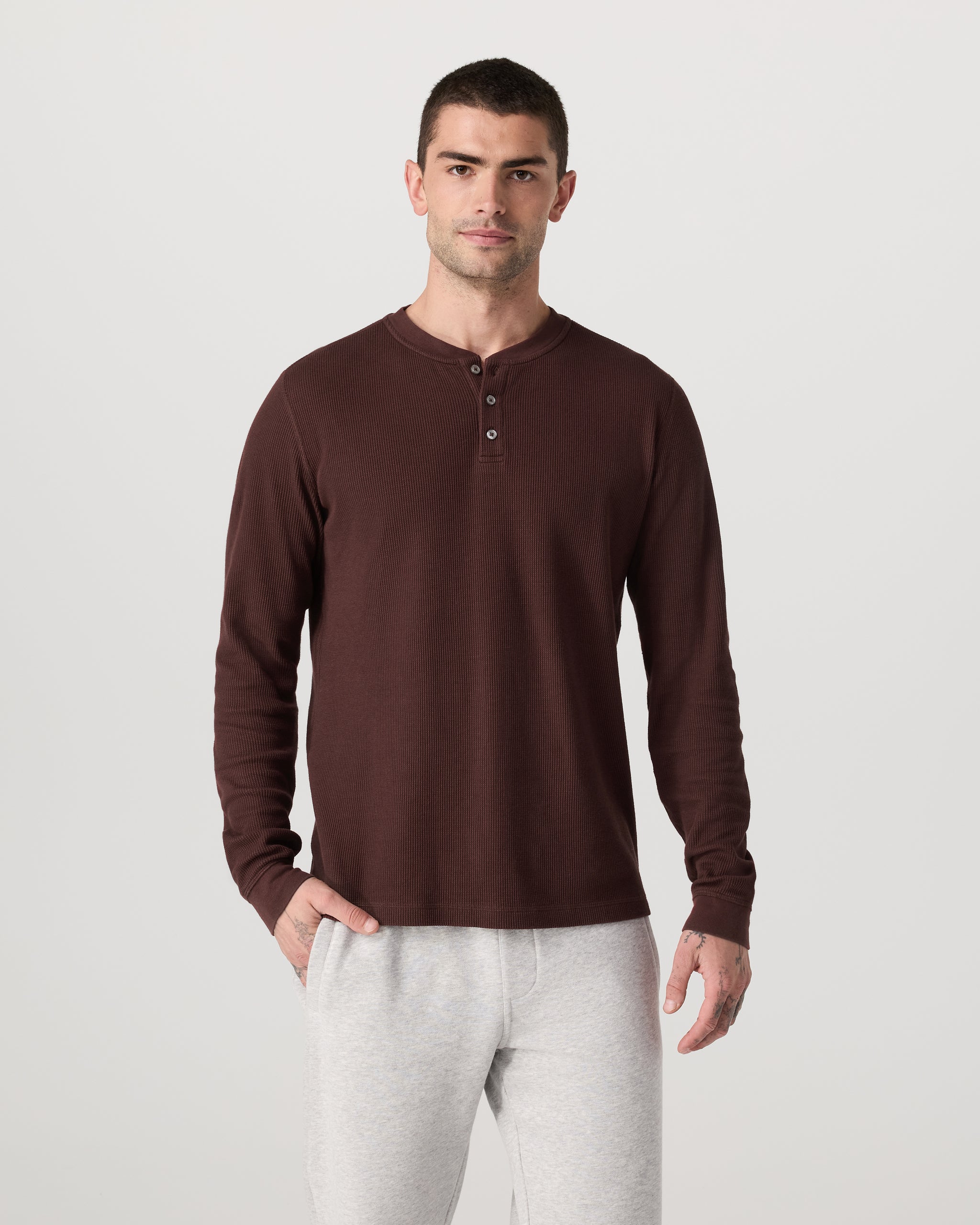 Waffle Henley | Burgundy - Image 2