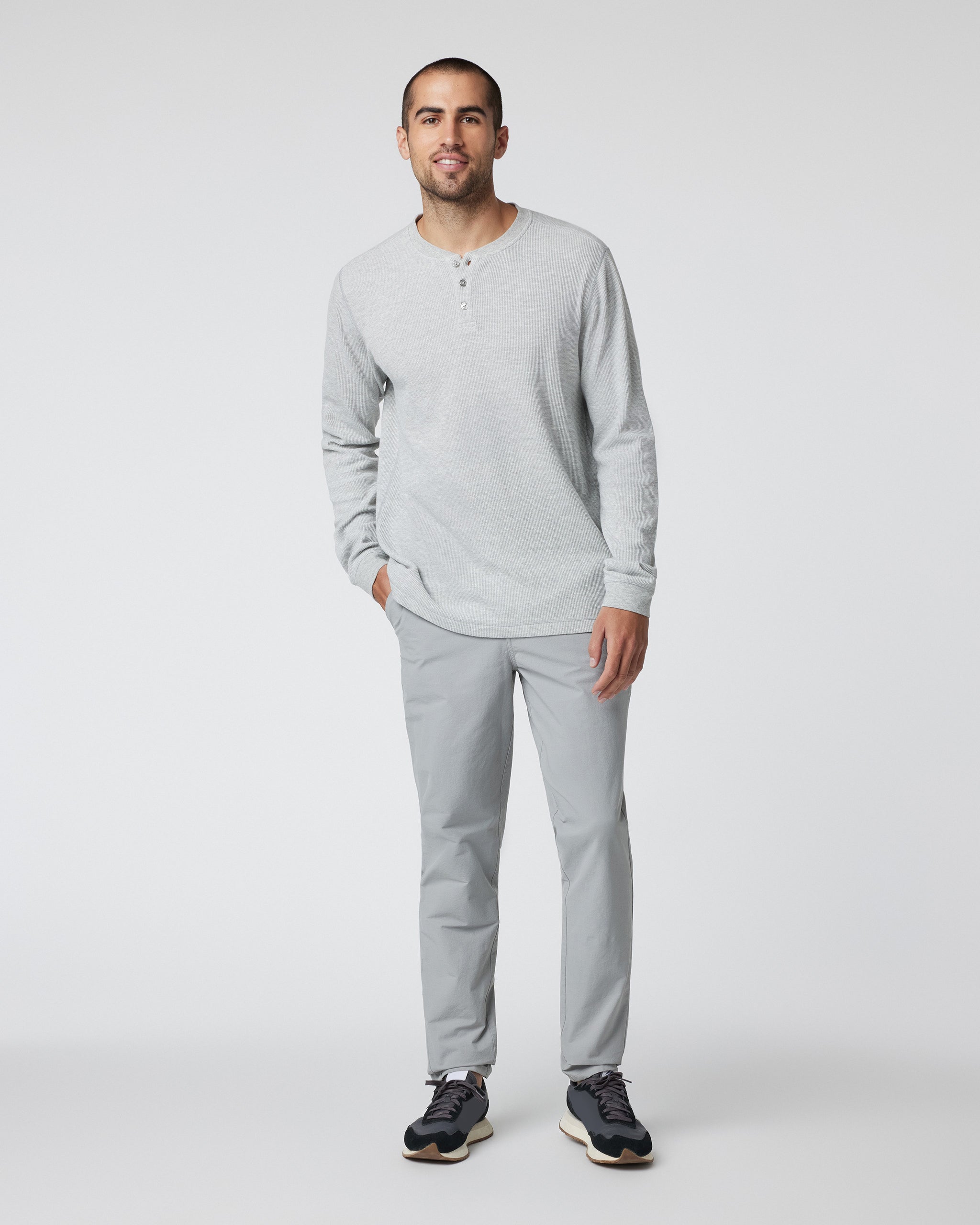 Waffle Henley | Light Heather Grey - Image 3