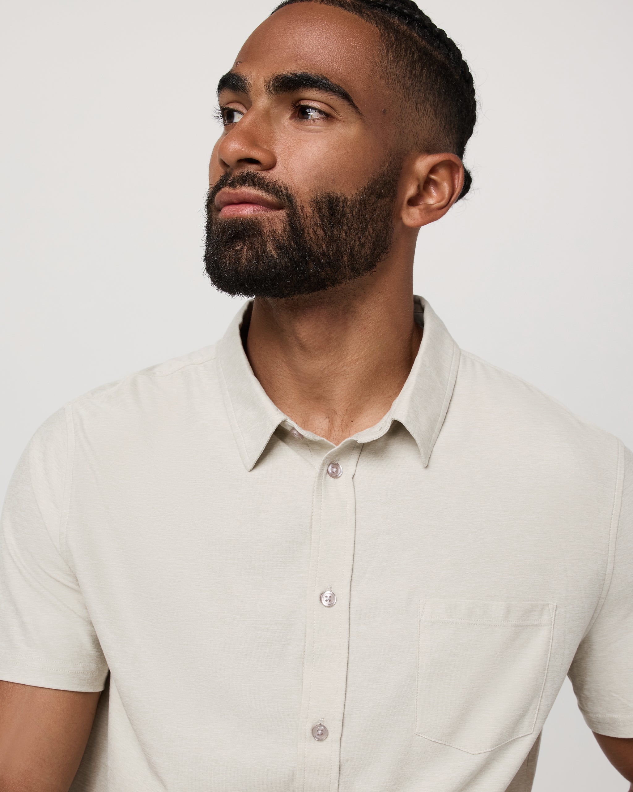 Short Sleeve Strato Button Down | Mushroom Heather - Image 3