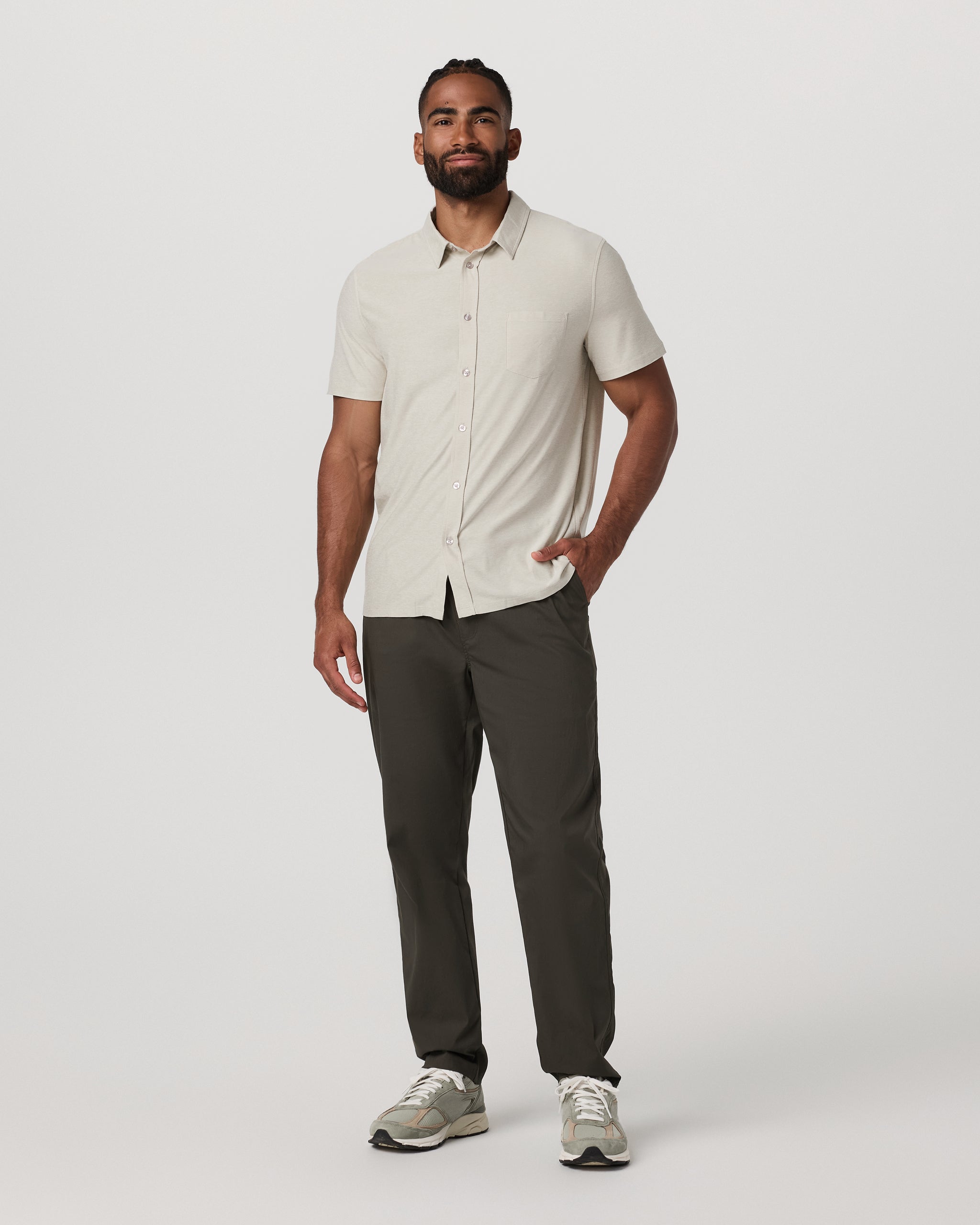 Short Sleeve Strato Button Down | Mushroom Heather - Image 5
