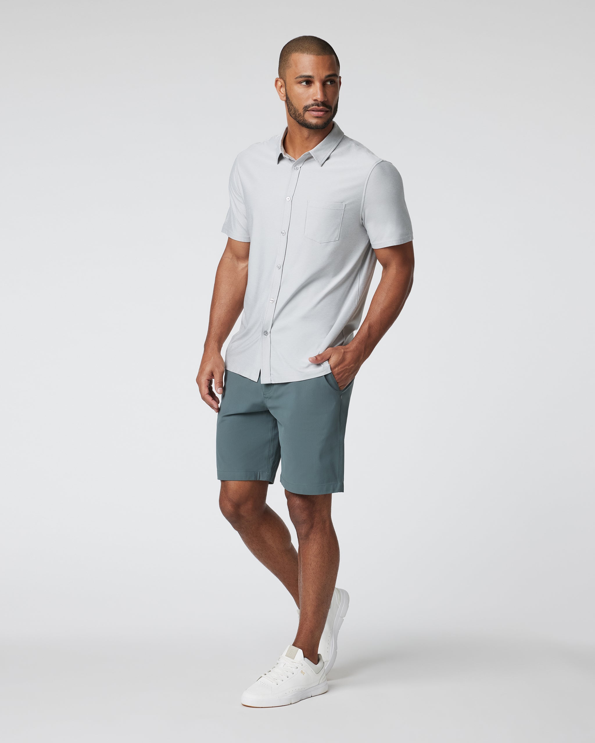 Short Sleeve Strato Button Down | Platinum Heather - Image 3