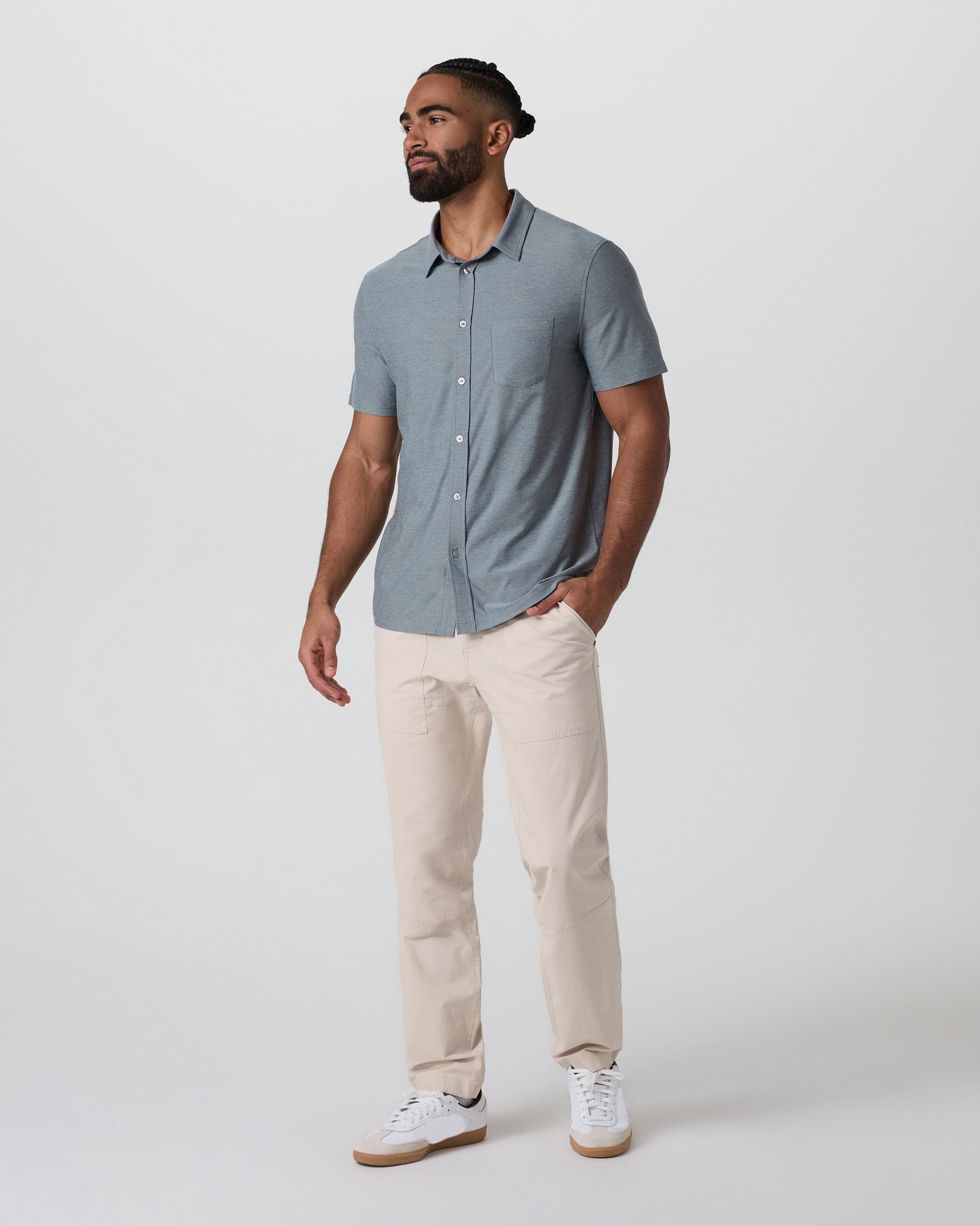 Short Sleeve Strato Button Down | Dusty Blue Heather - Image 4