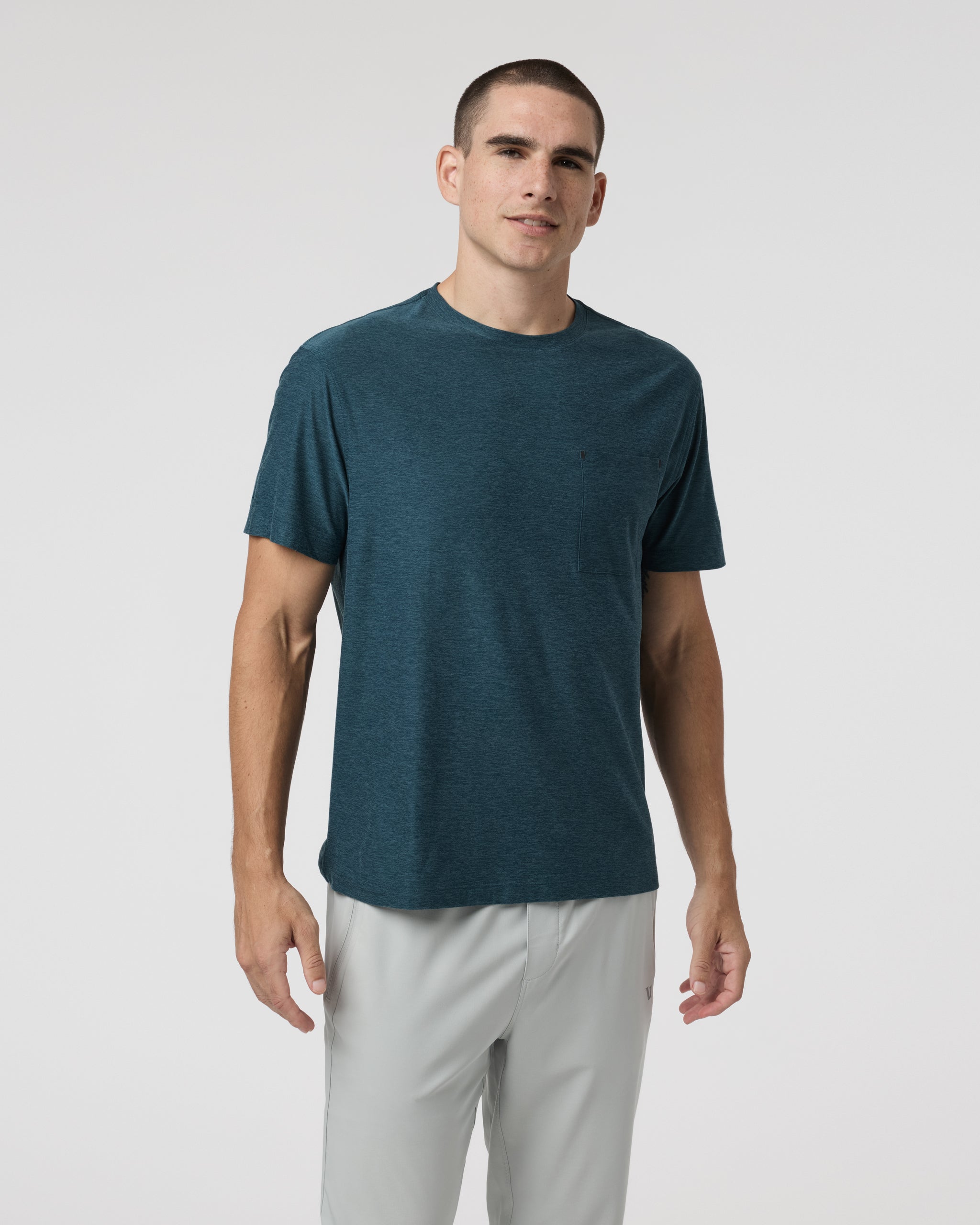 Short Sleeve Strato Pocket Tee - Relaxed Fit | Light Deep Sea Heather - Image 4