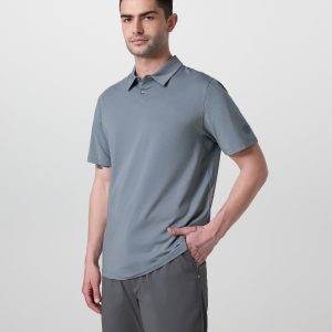 Short Sleeve Feather Polo | Dusty Blue