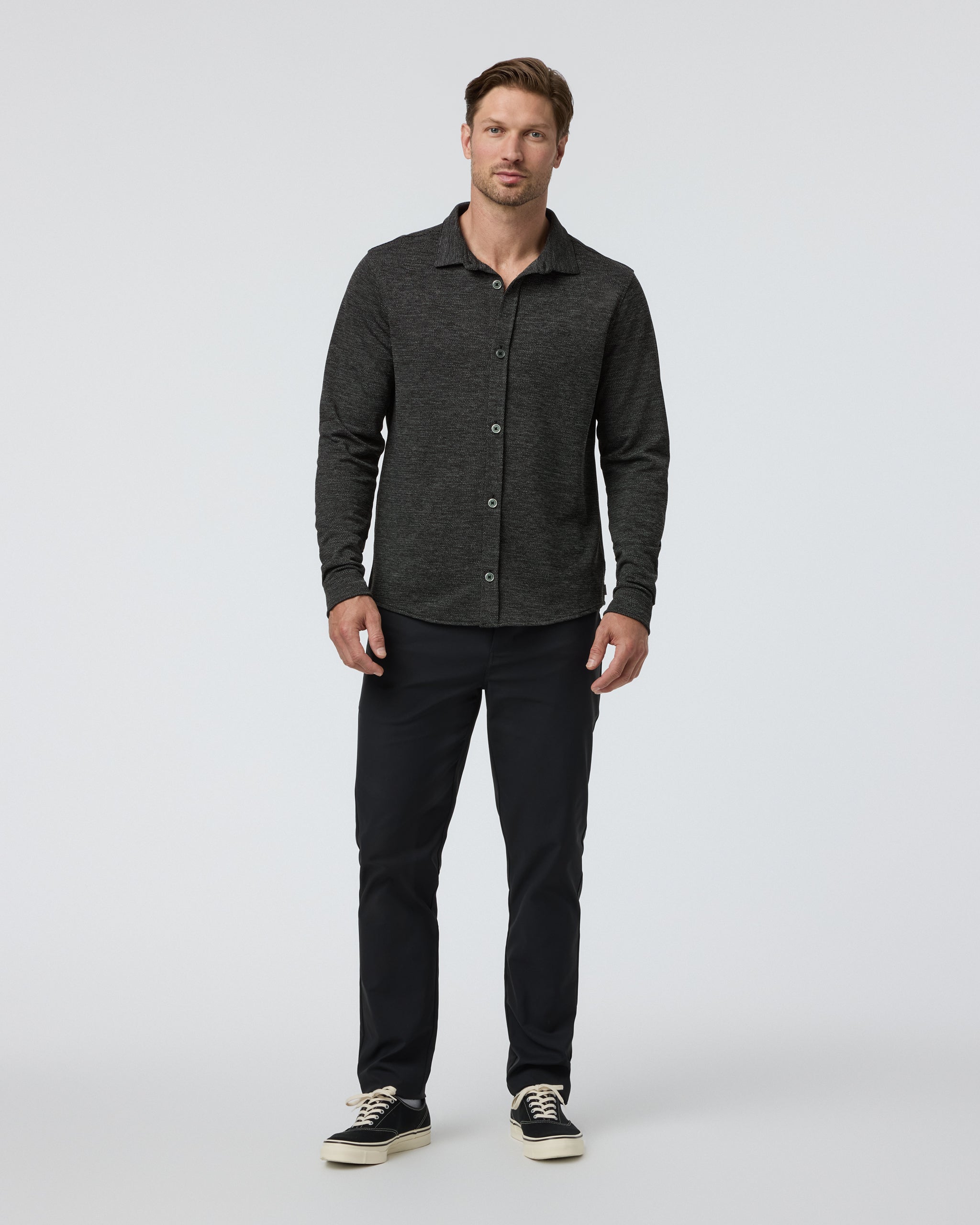 Long Sleeve North Beach Button Down | Black Heather - Image 3