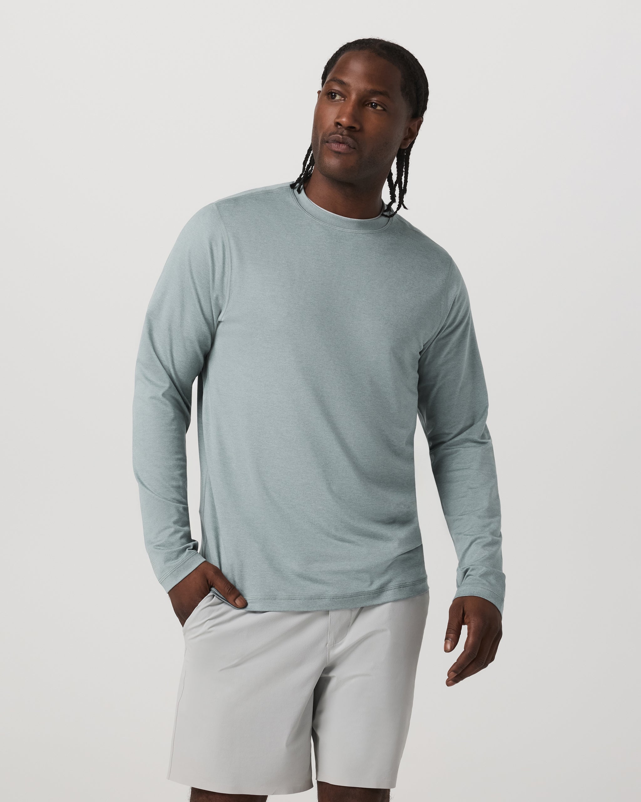 Long Sleeve Ponto Performance Tee | Misty Blue Heather