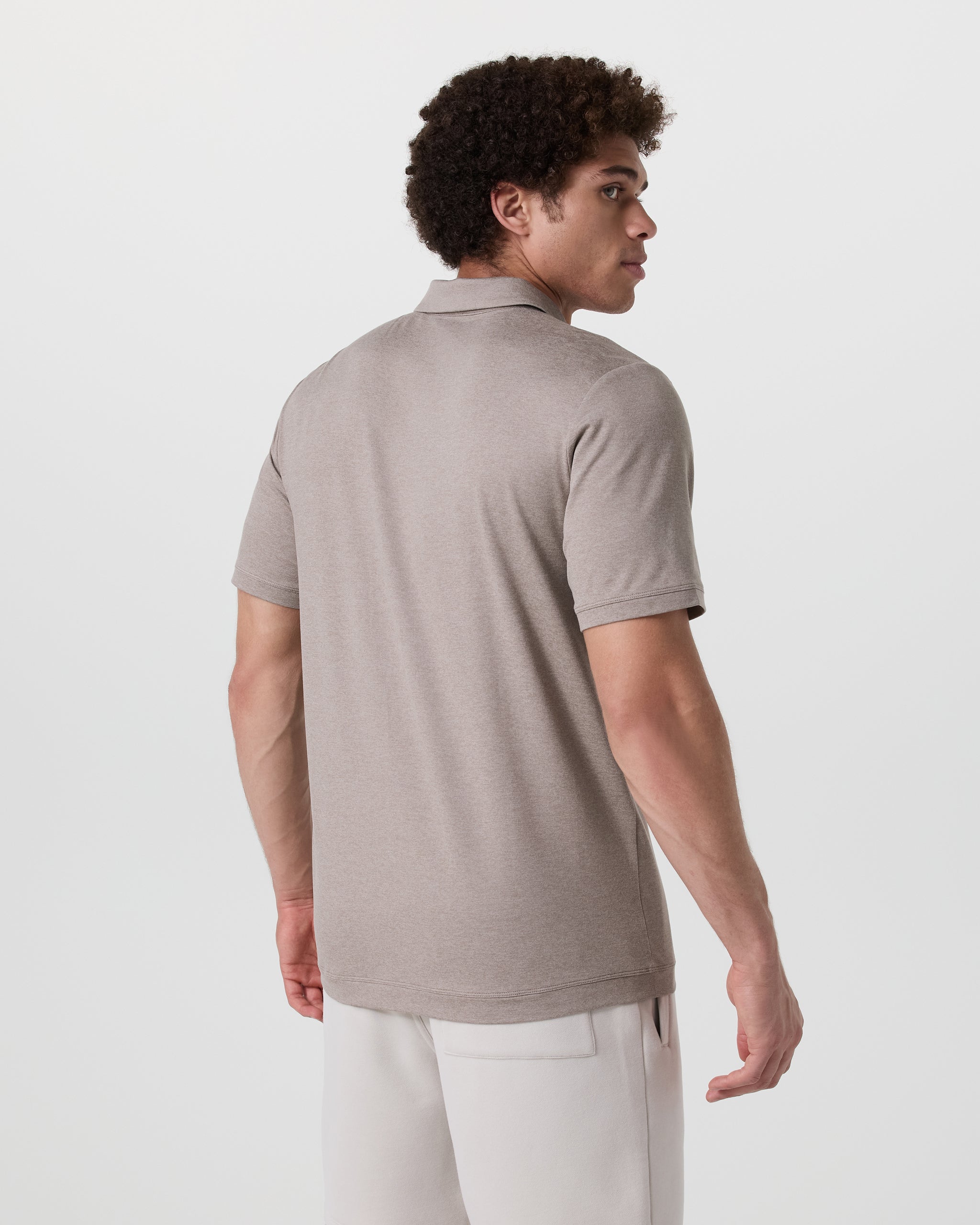 Short Sleeve Ponto Performance Polo | Mocha Heather - Image 3