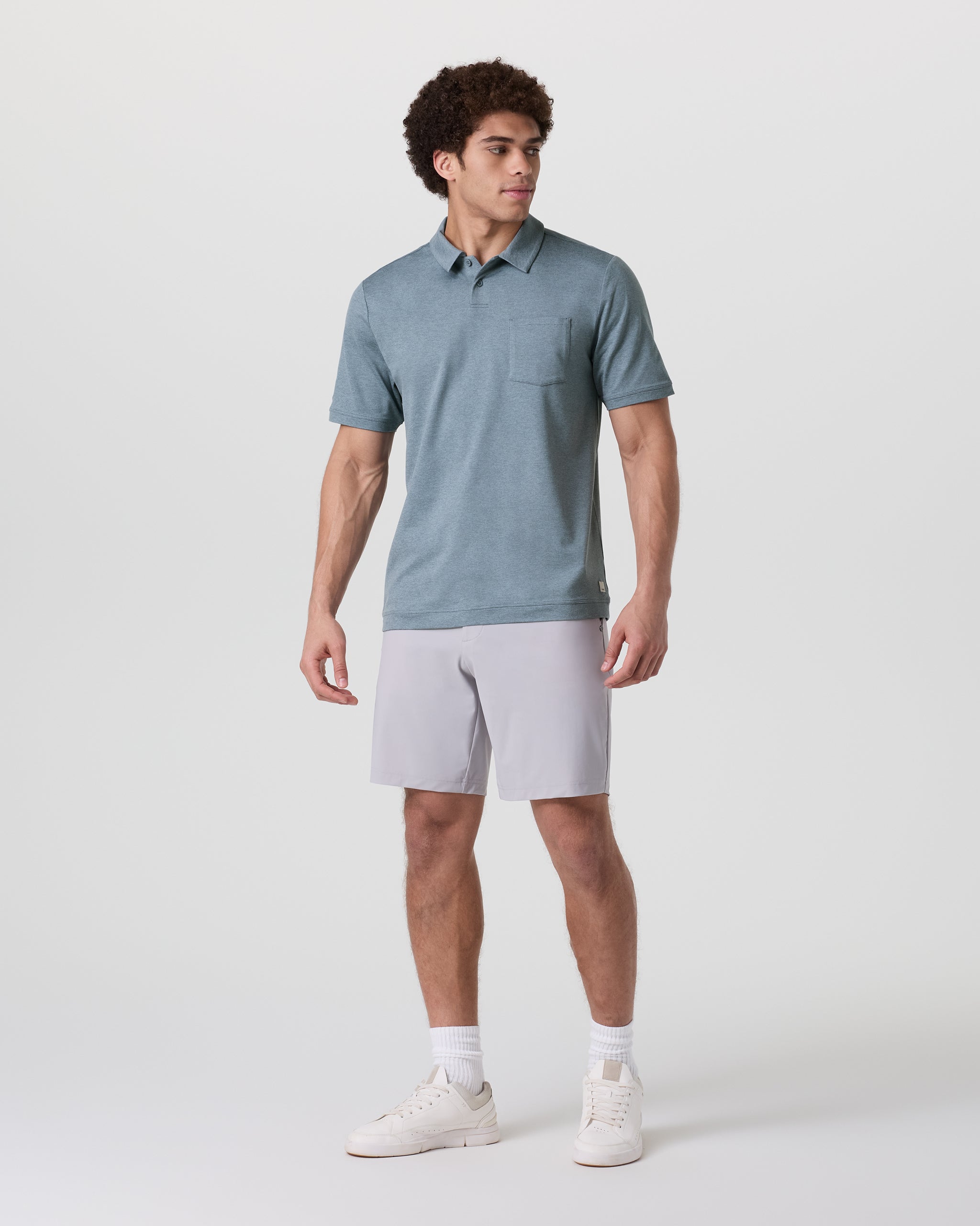 Short Sleeve Ponto Performance Polo | Dusty Blue Heather - Image 4