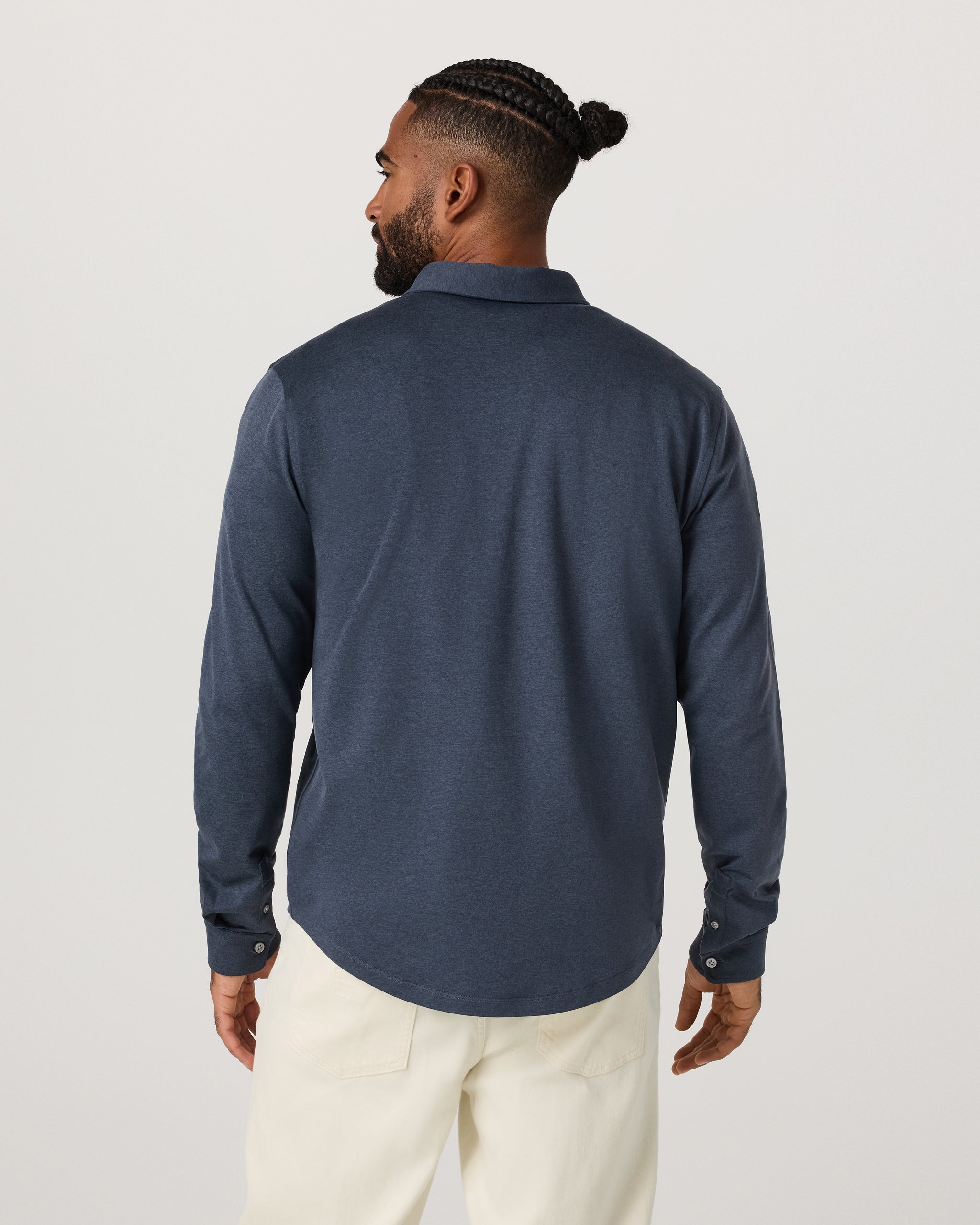 Long Sleeve Ponto Button Down Shirt | Azure Heather - Image 4
