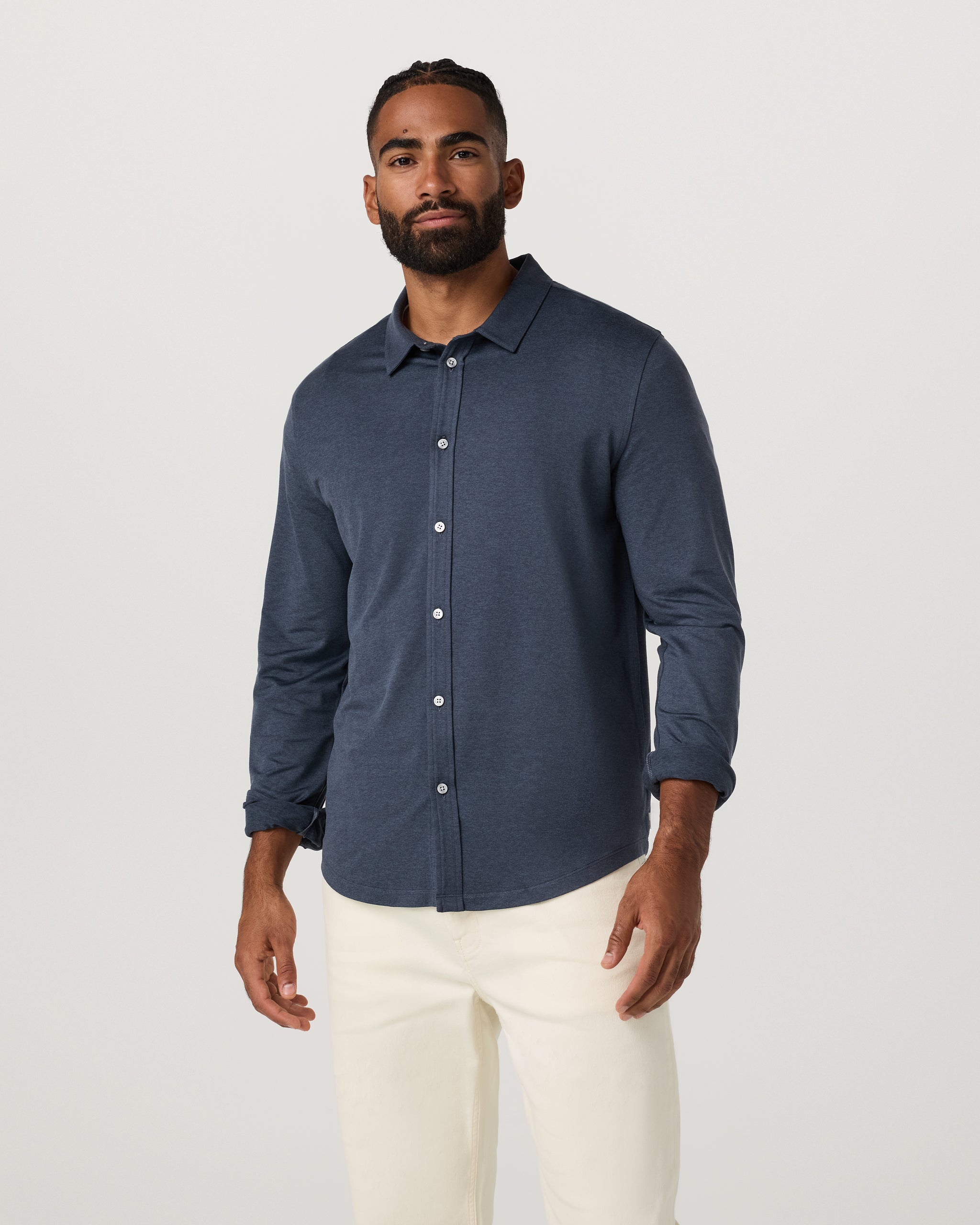 Long Sleeve Ponto Button Down Shirt | Azure Heather - Image 5