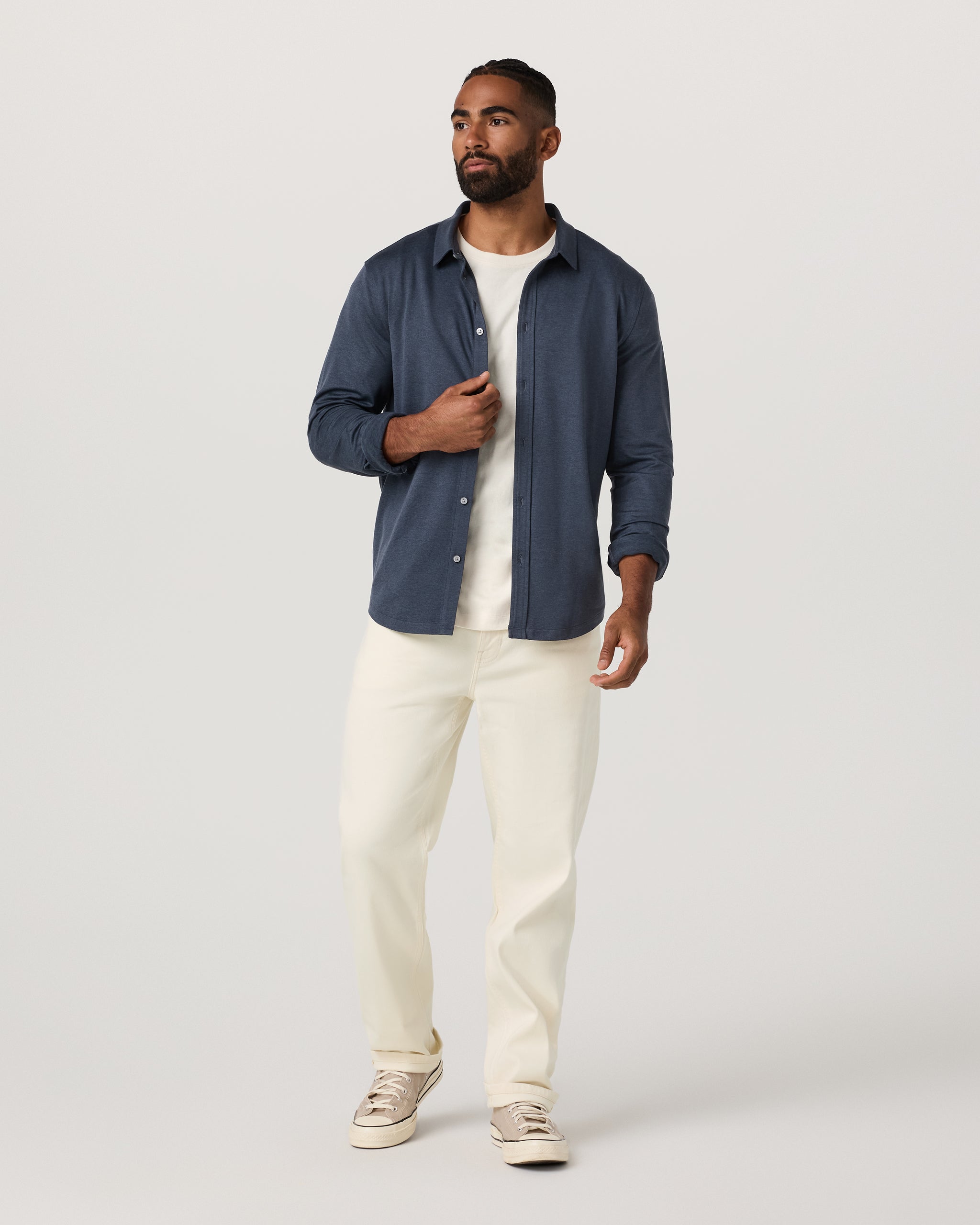 Long Sleeve Ponto Button Down Shirt | Azure Heather - Image 3