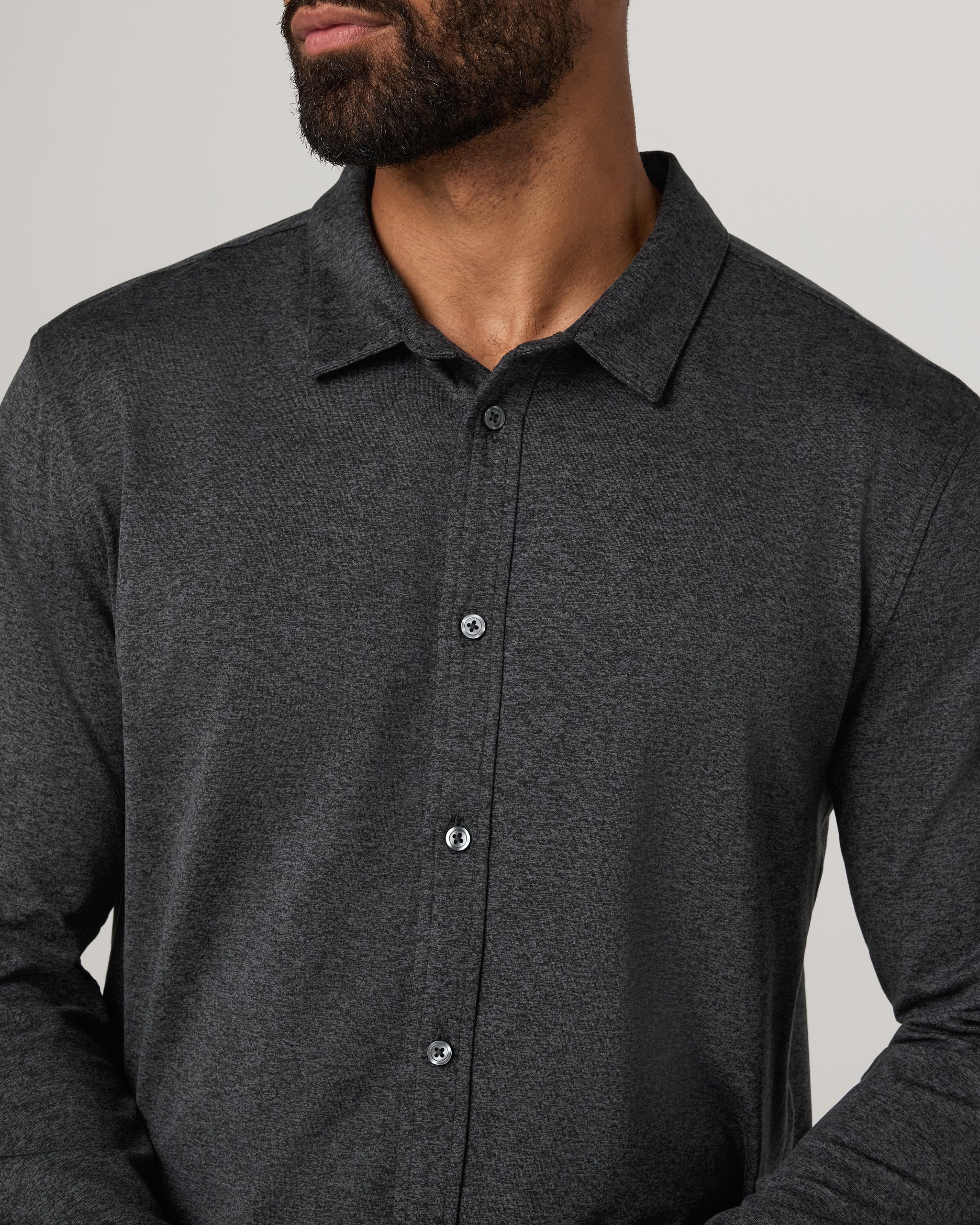 Long Sleeve Ponto Button Down Shirt | Charcoal Heather - Image 2