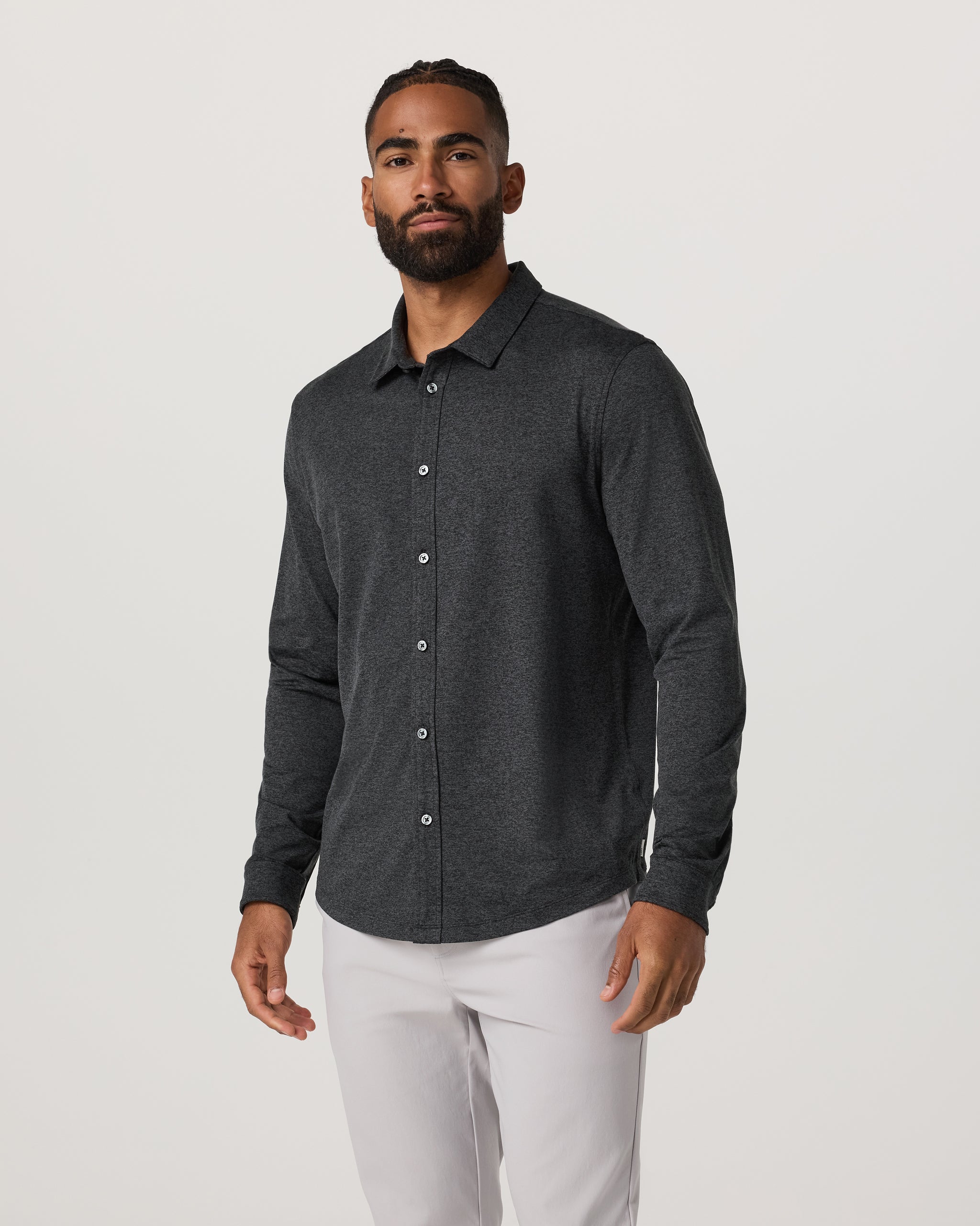 Long Sleeve Ponto Button Down Shirt | Charcoal Heather