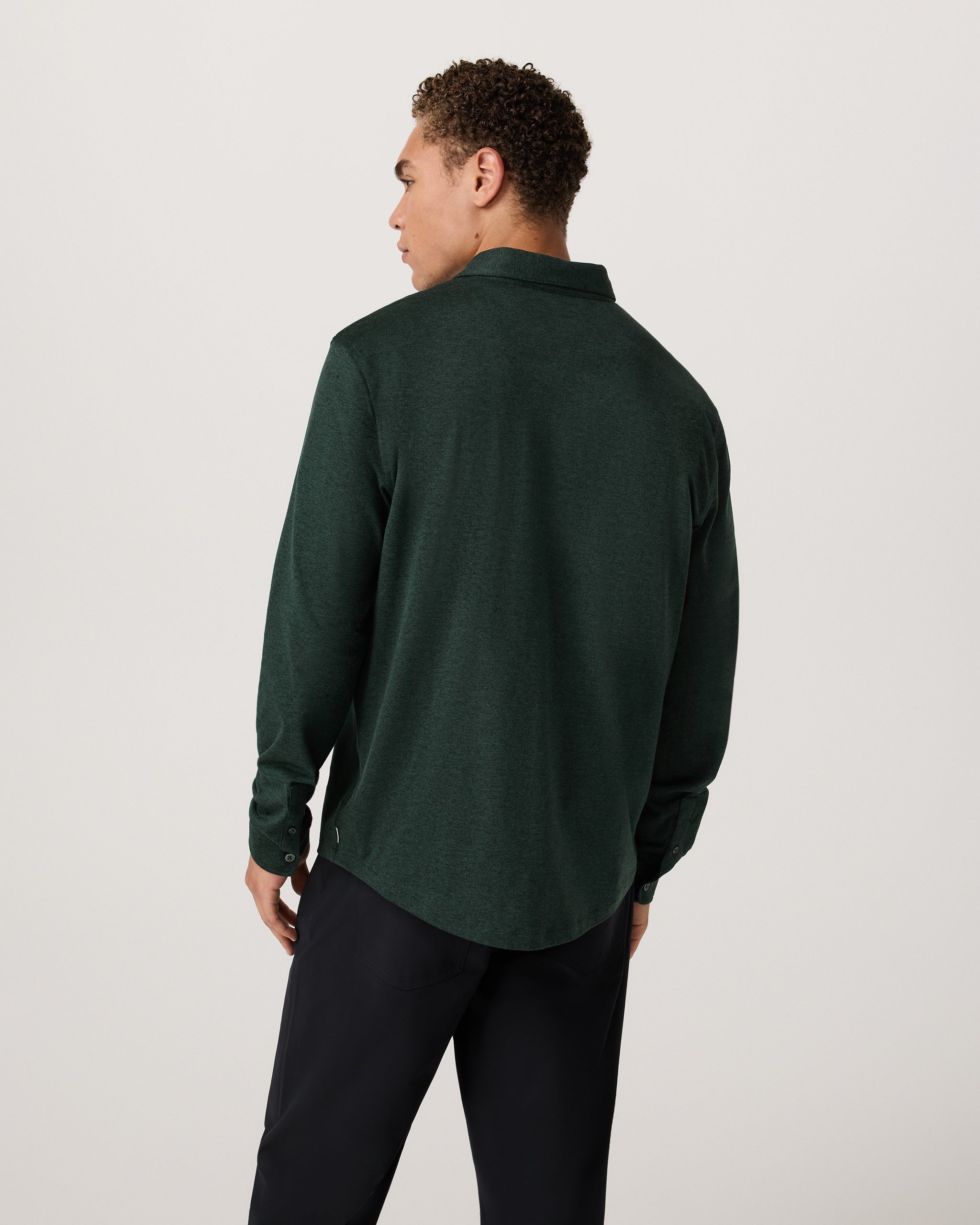 Long Sleeve Ponto Button Down Shirt | Evergreen Heather - Image 3