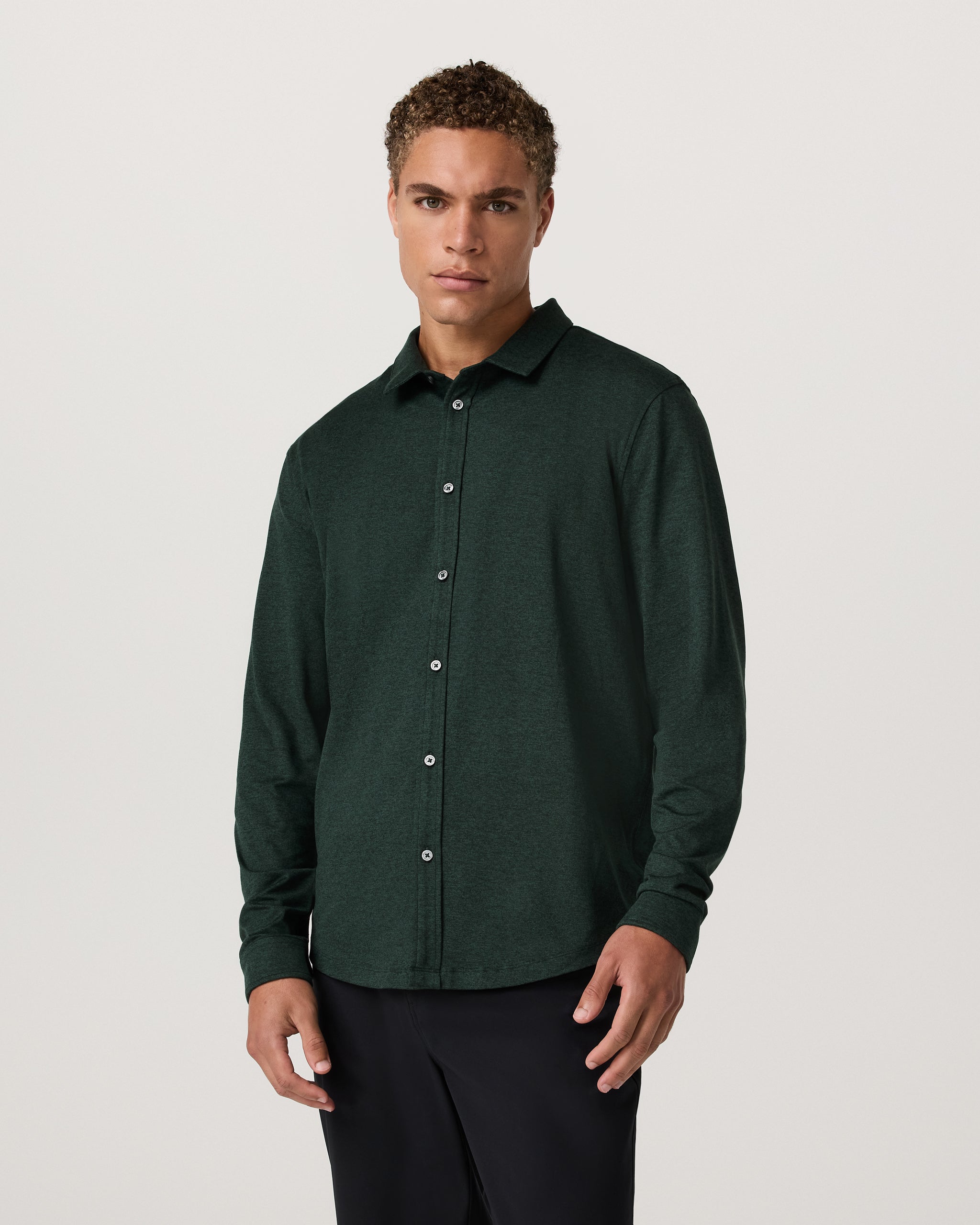 Long Sleeve Ponto Button Down Shirt | Evergreen Heather - Image 5