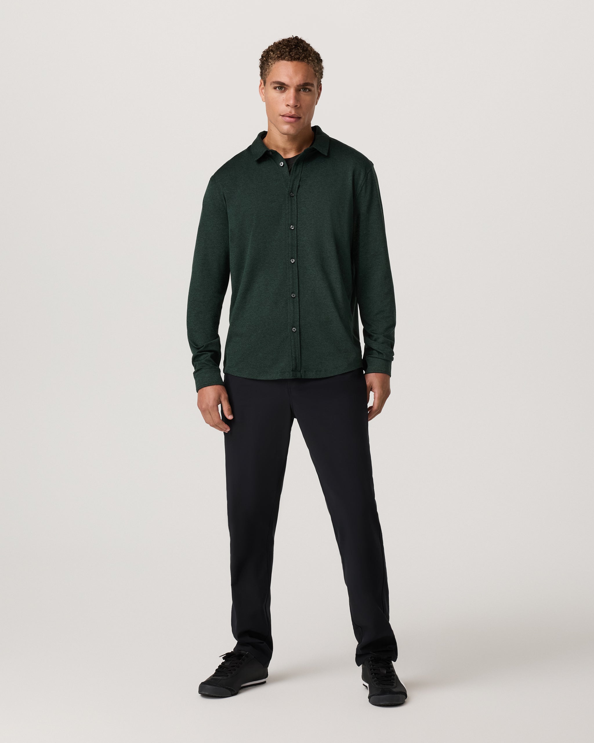 Long Sleeve Ponto Button Down Shirt | Evergreen Heather - Image 4