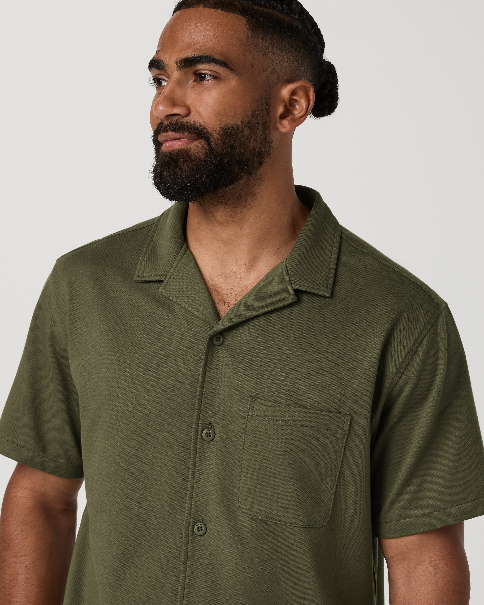 Short Sleeve Knit Oxford Camp Collar Button Down | Herb - Image 5