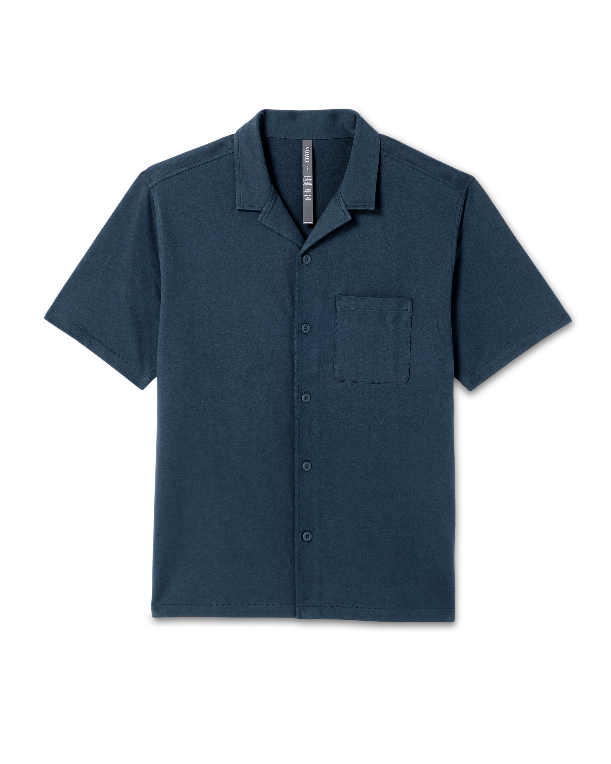 Short Sleeve Knit Oxford Camp Collar Button Down | Ocean Blue - Image 6