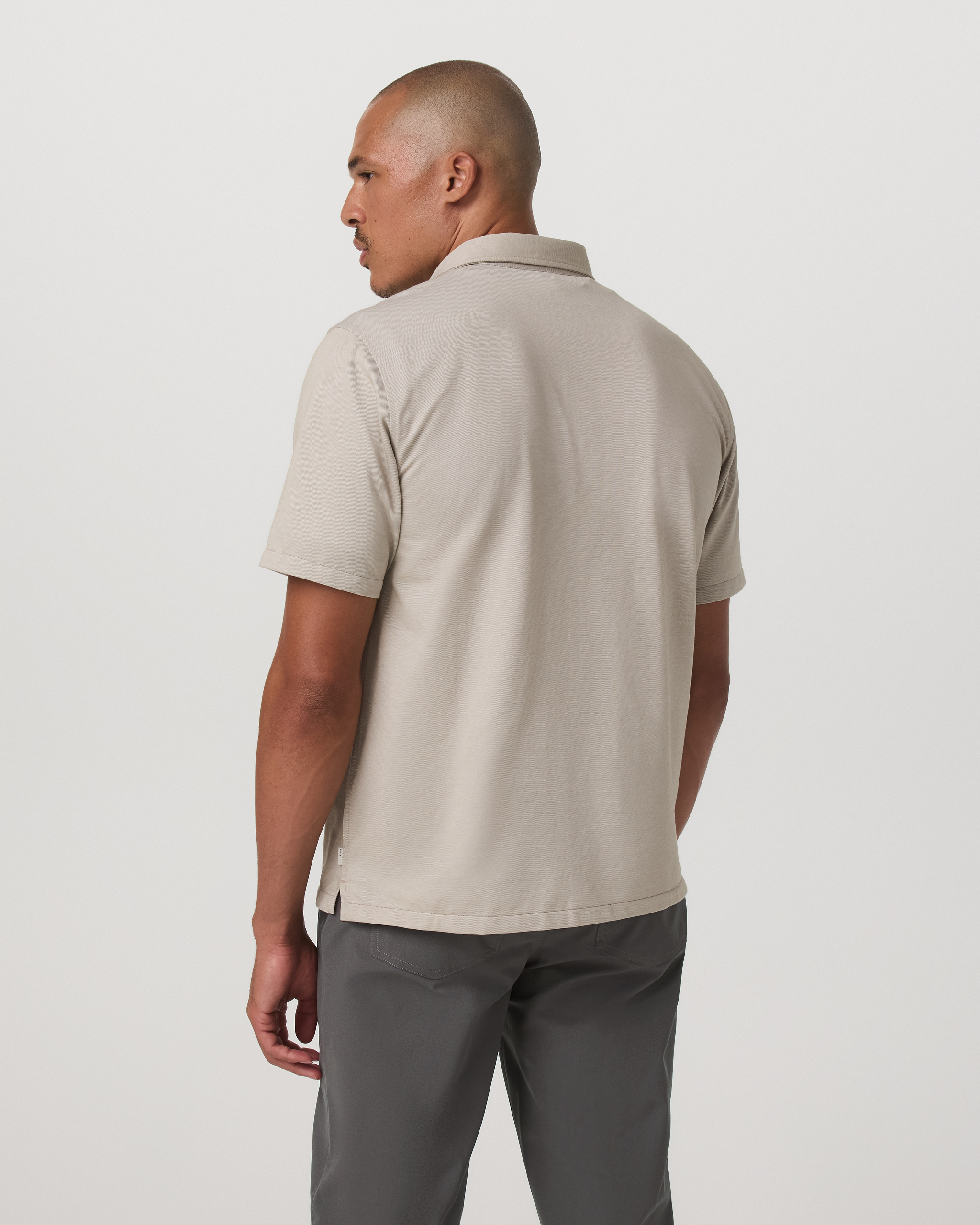Short Sleeve Knit Oxford Camp Collar Button Down | Truffle - Image 3