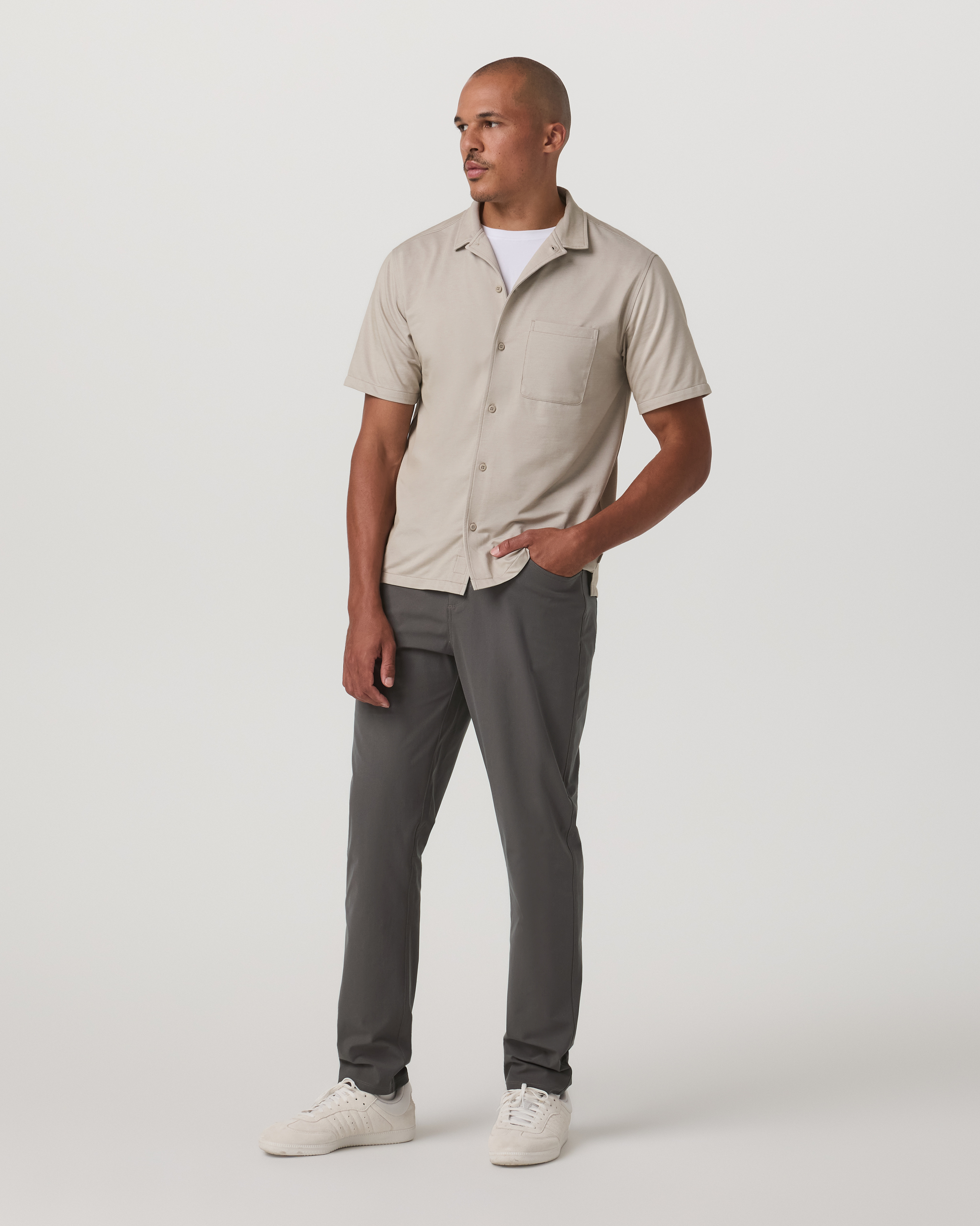 Short Sleeve Knit Oxford Camp Collar Button Down | Truffle - Image 4