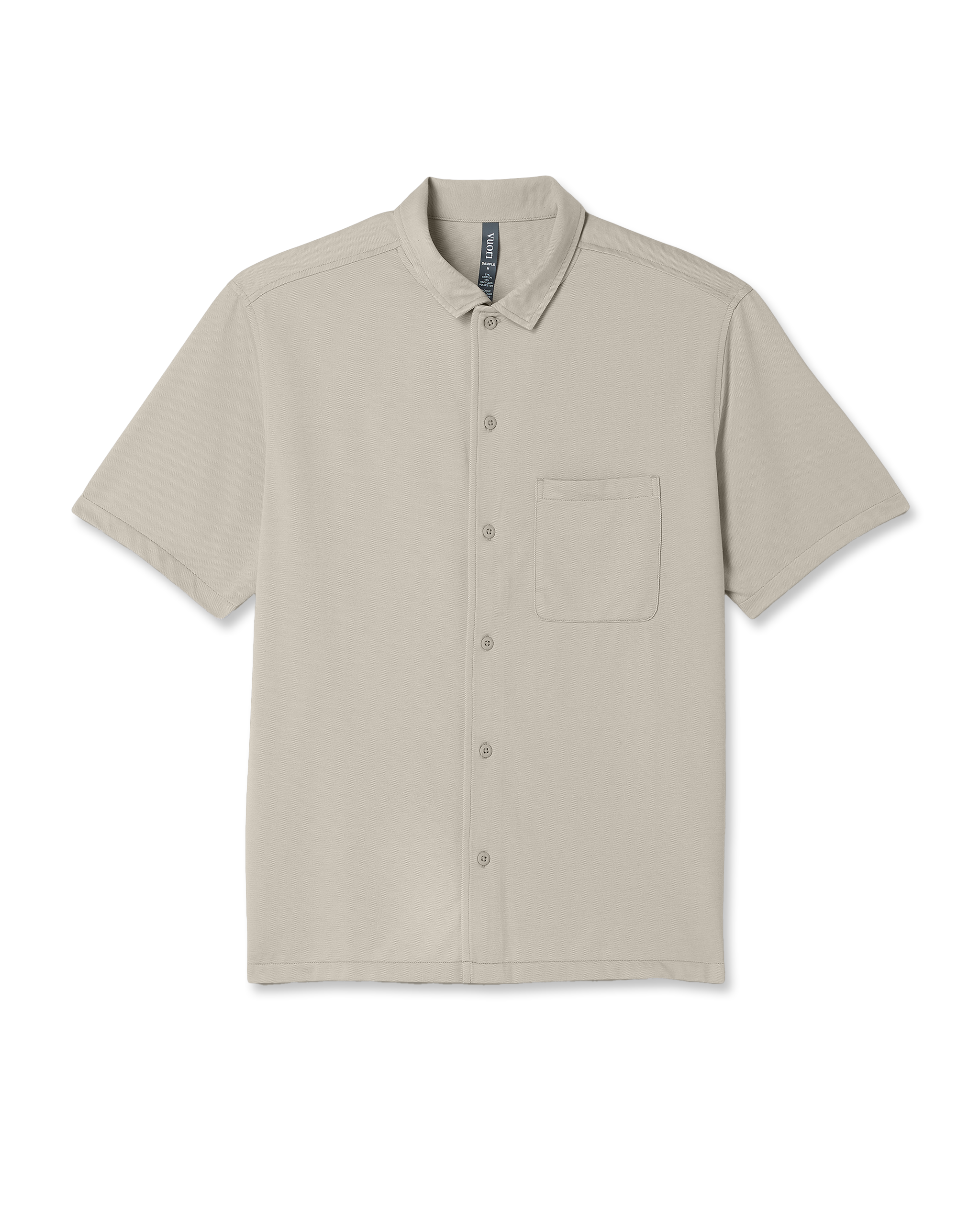 Short Sleeve Knit Oxford Camp Collar Button Down | Truffle - Image 6