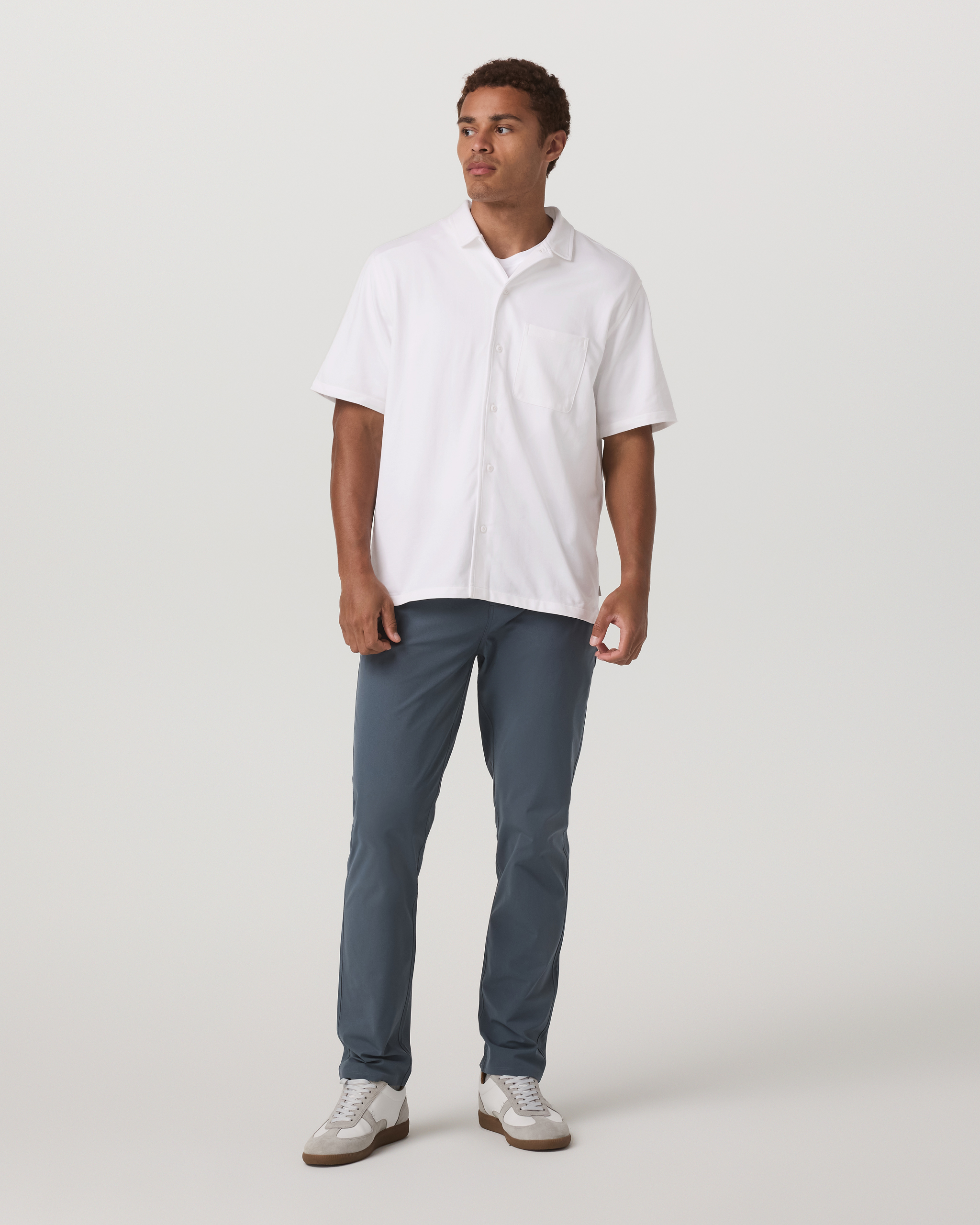 Short Sleeve Knit Oxford Camp Collar Button Down | White - Image 4