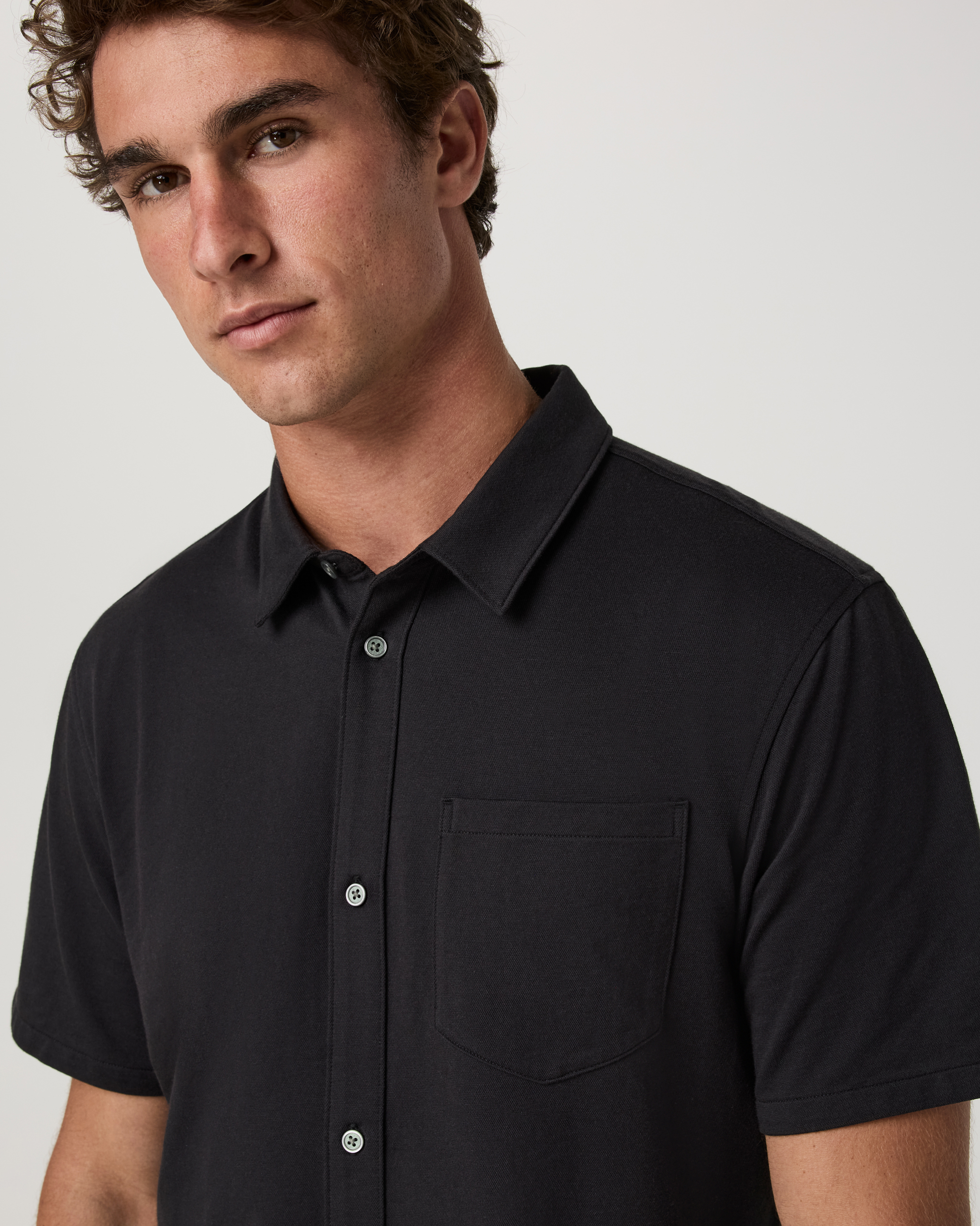 Short Sleeve Knit Oxford Button Down | Black - Image 2